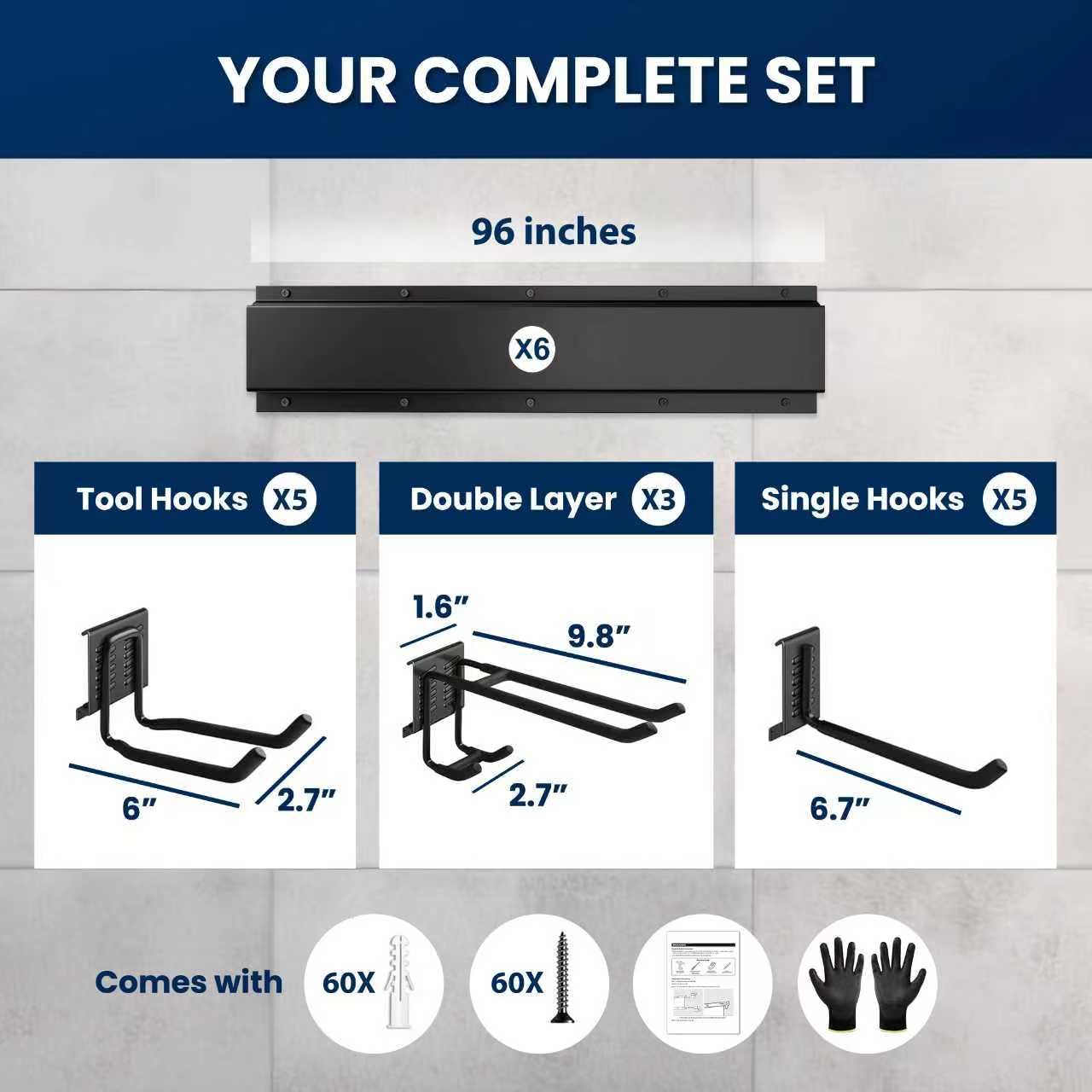 96'' All Metal Garage Tool Organizer Wall Mount (208 Ounce)