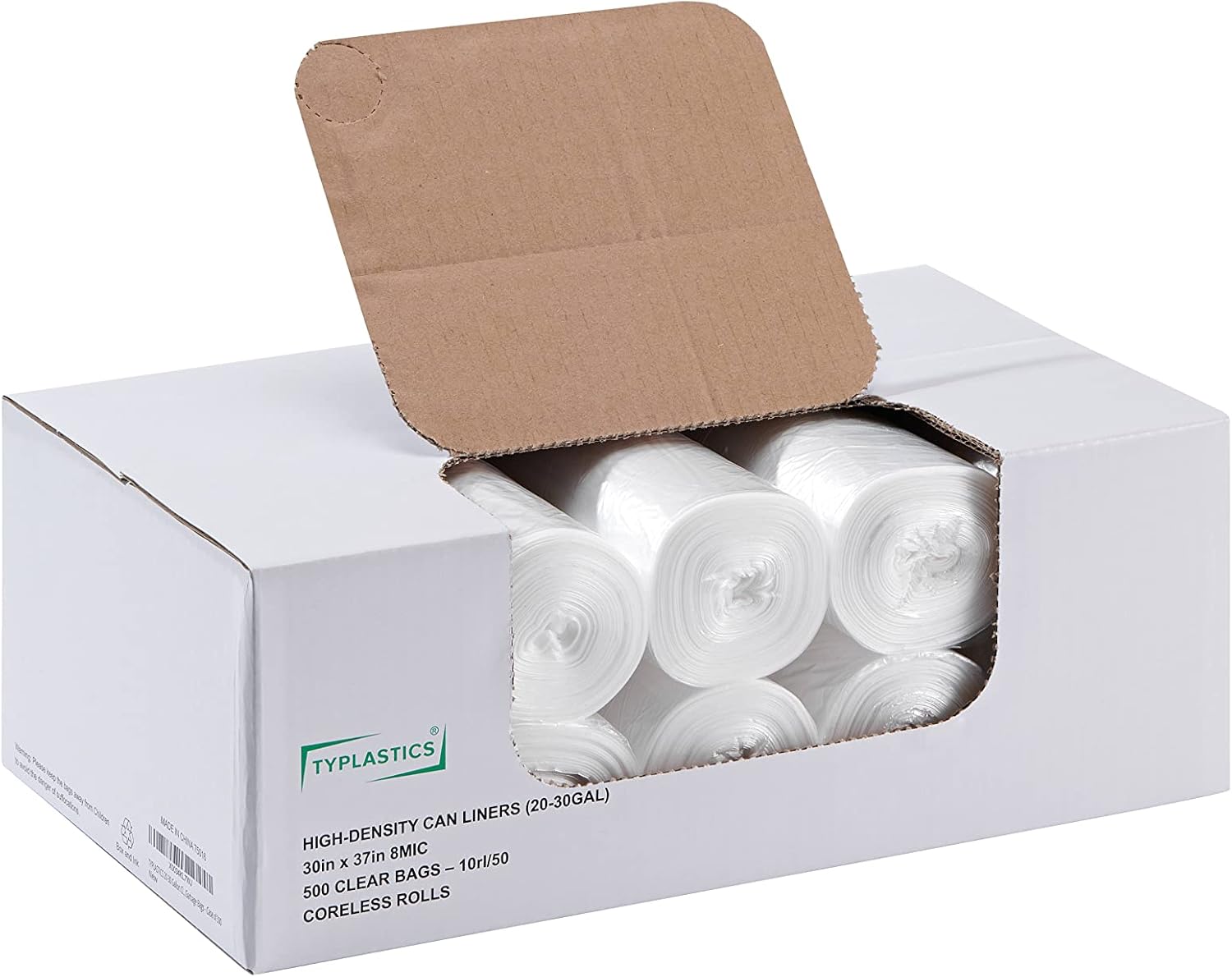 TYPLASTICS 20-30 Gallon Clear Trash Can Liners - 30" x 37" - High Density Garbage Bags - Case of 500 - Multipurpose for Office, Outdoor, Recycling, Industrial and Commercial