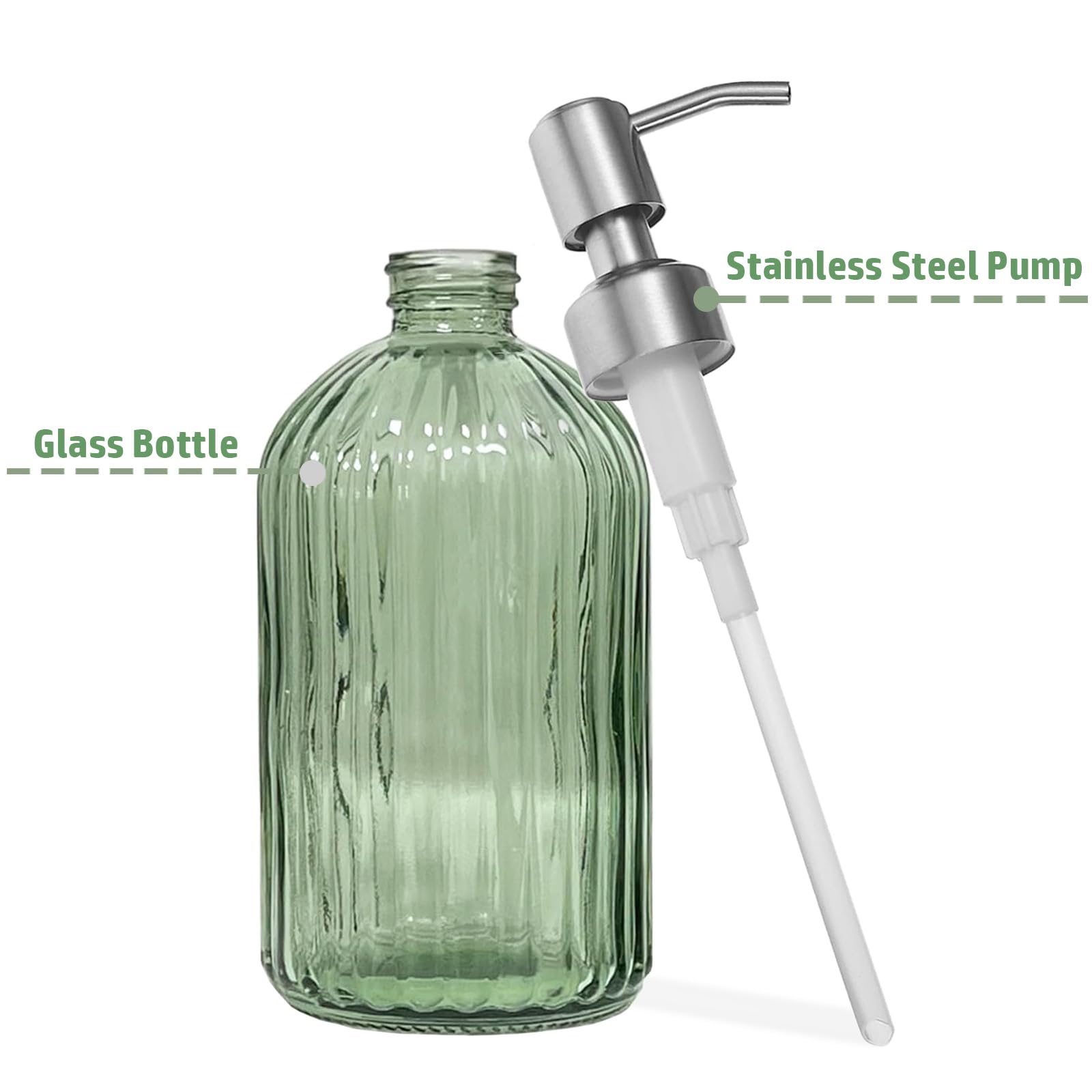 14Oz Green Glass Soap Dispenser Bathroom