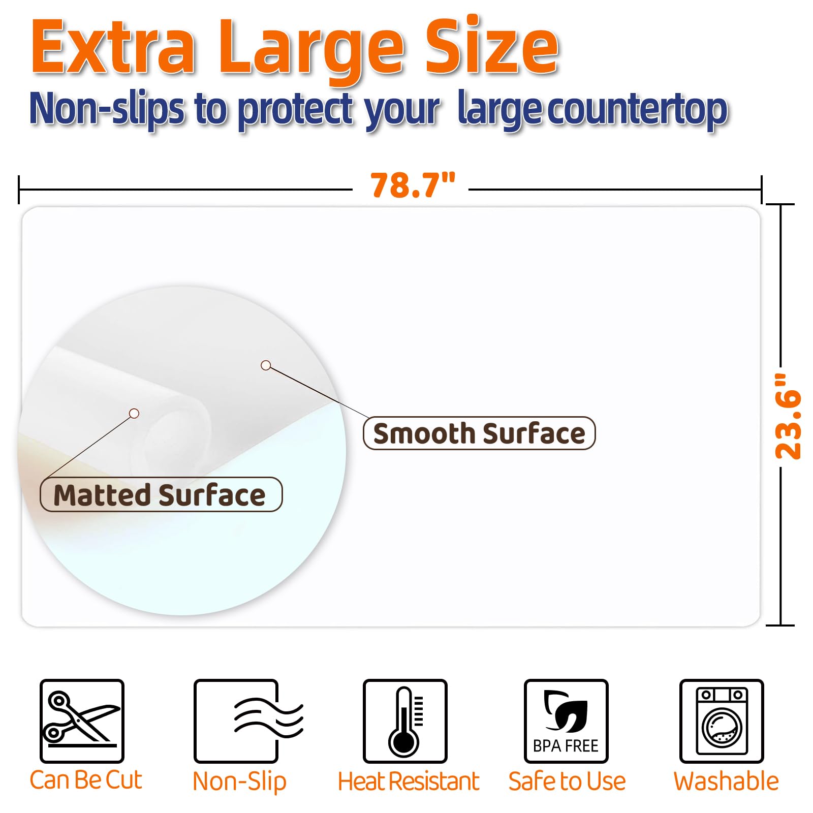 Silicone Mat 78.7”x 23.6” Heat Resistant Mats for Countertop