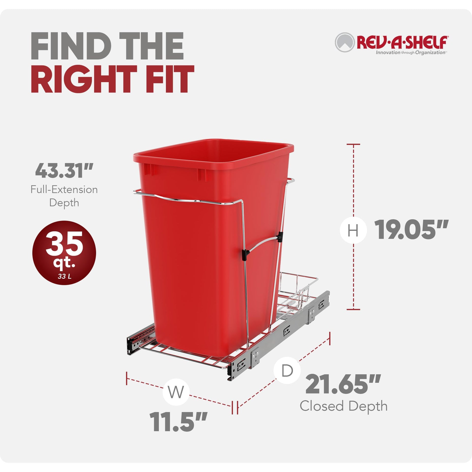 Pullout Trash Can for Kitchen Cabinets 35 Qt Garbage Waste Recyling Bin with Full Extension Slides