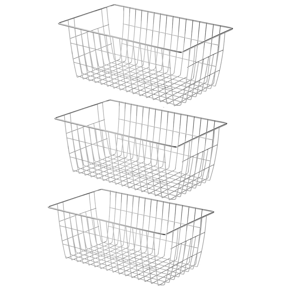 Wire Baskets Farmhouse Freezer Organizer Storage Bin Basket with Handles (3 Count)