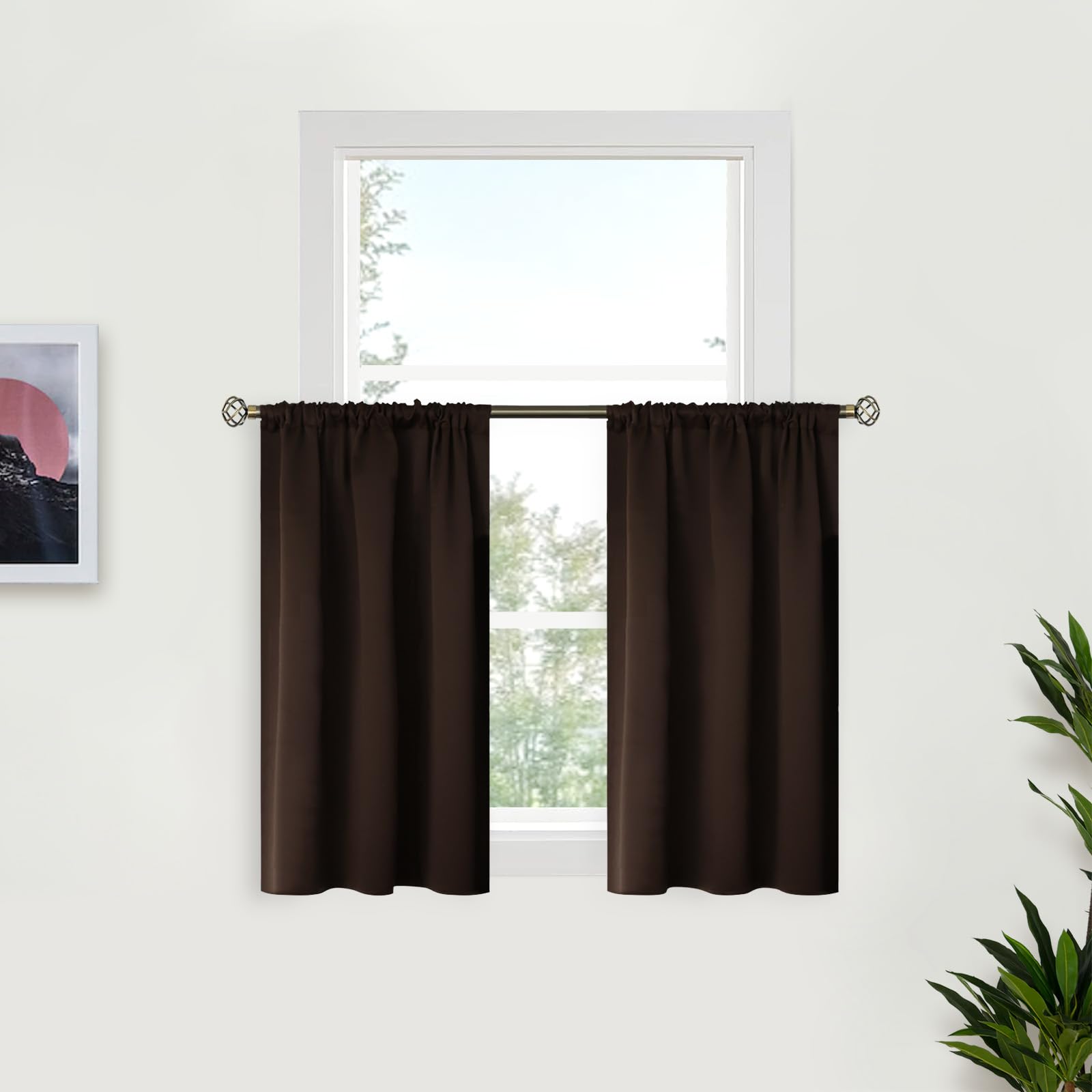 Small Brown Kitchen Curtains 36 Inch Length (2 Count)