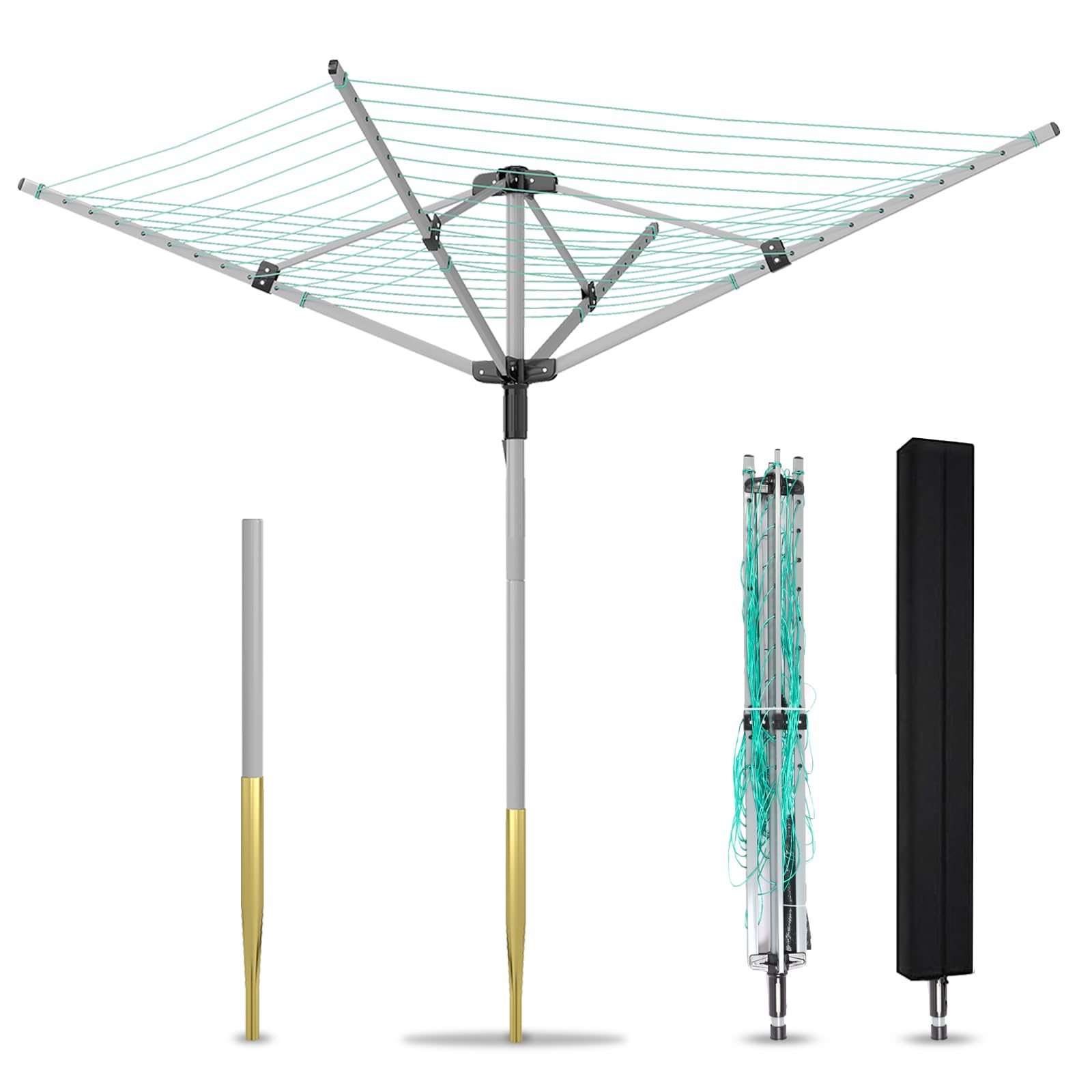 Outdoor Umbrella Drying Rack 165 Feet Umbrella Clothesline with 12 Lines Rotary Drying Rack Adjustable Height 4