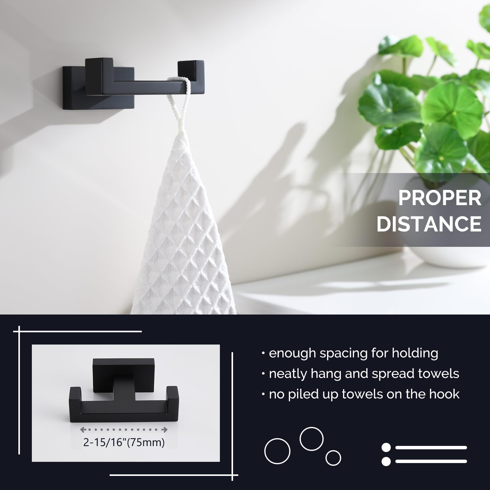 Double Towel Hook Matte Black