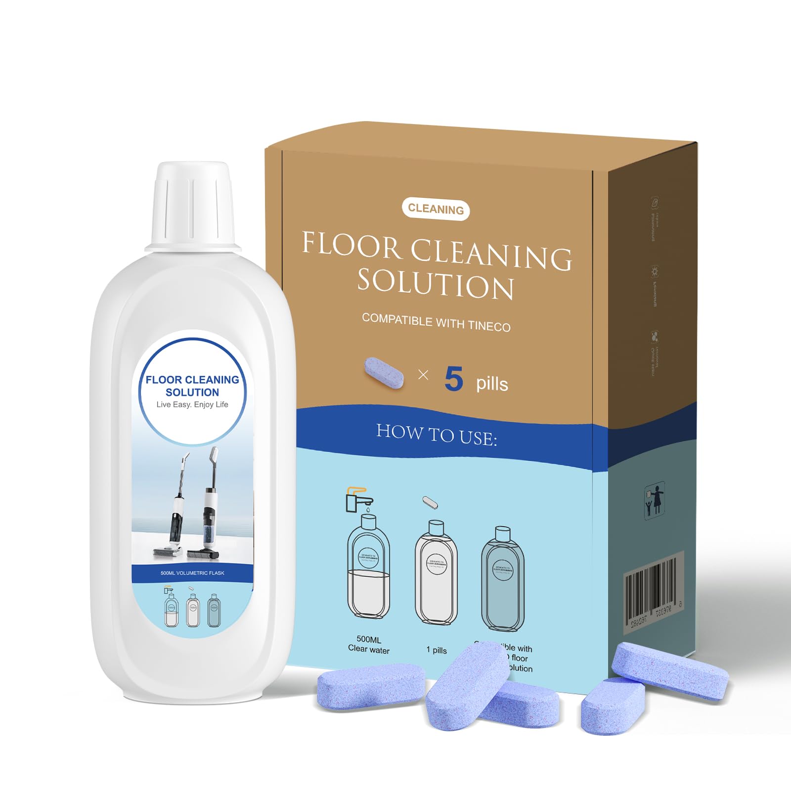 5 Bottles Compatible with Tineco Cleaning Solution 500ml Per Bottle Lavender Scents Floor Cleaner Compatible with All Robot Vacuums with Mopping and Cordless Wet (84.5 Ounce)