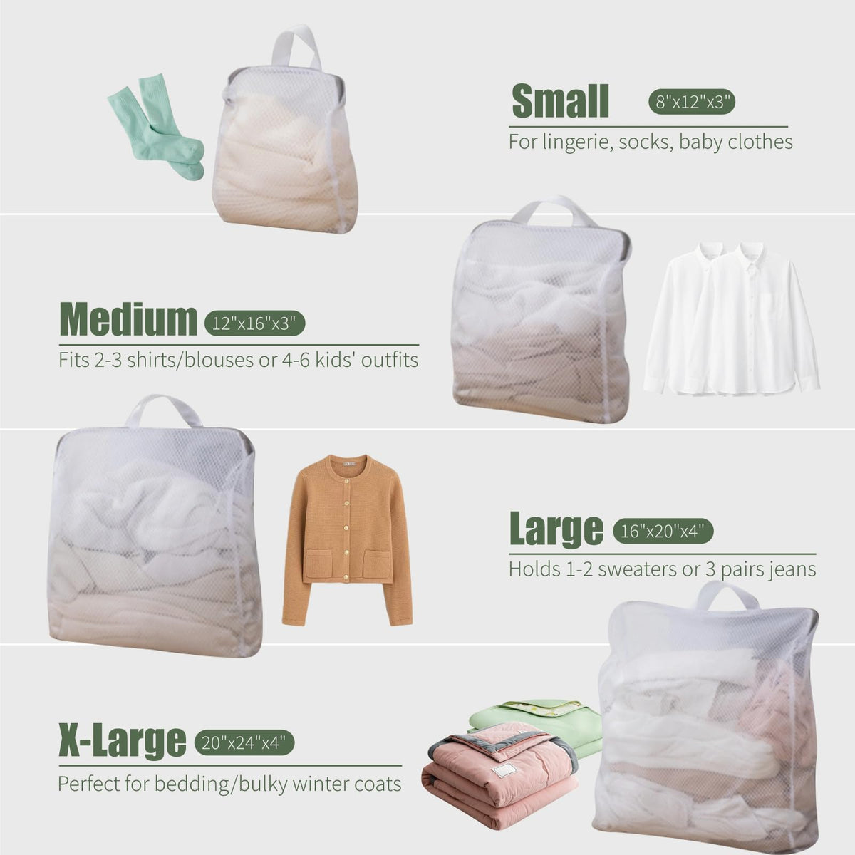 GWT 4Pcs 3D Mesh Laundry Bags with Hanging Handles (4 Count)