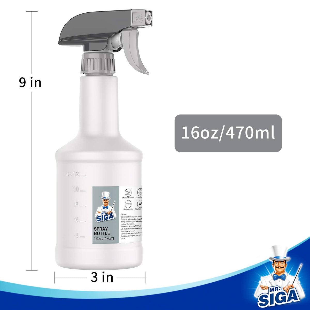 16 oz Empty Plastic Spray Bottles for Cleaning Solutions (3 Count)