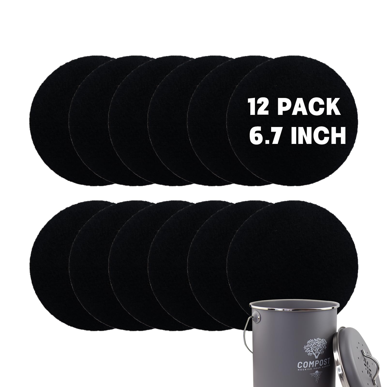 12 Pack 6.7 Inch Round Compost Bin Charcoal Filters (12 Count)