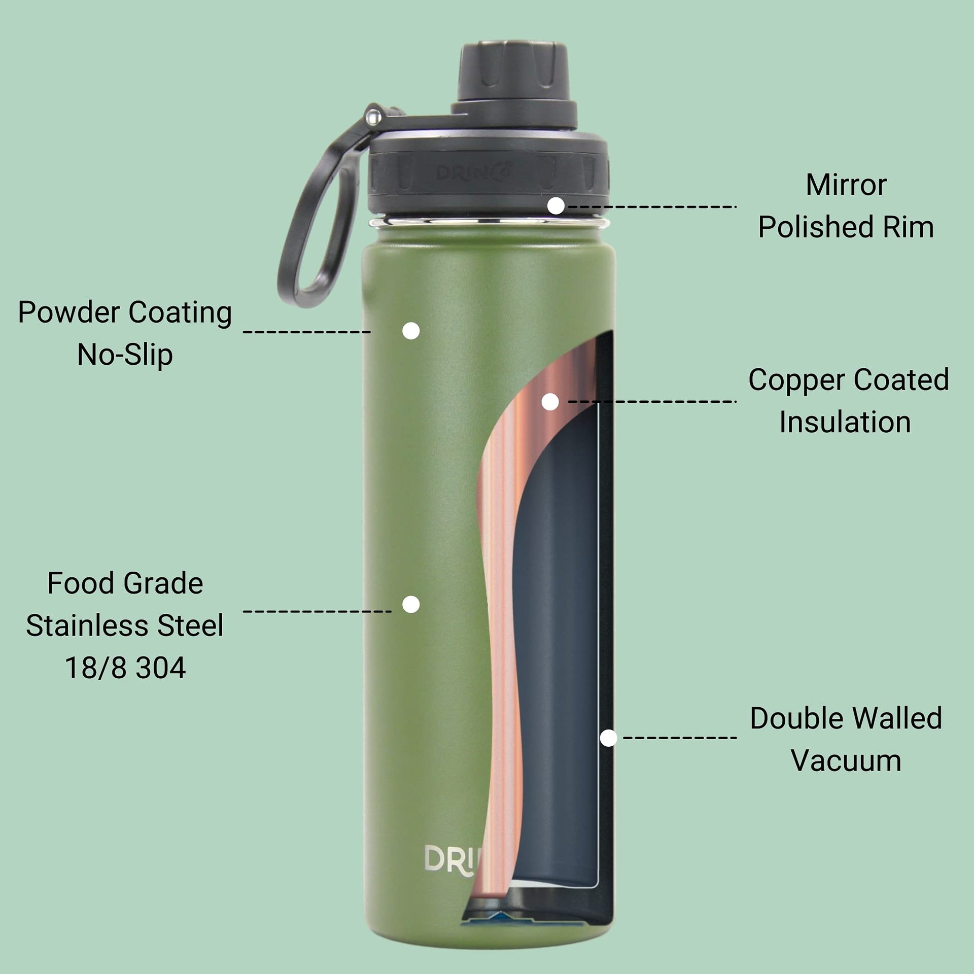 Stainless Steel Water Bottle Spout Lid Vacuum Insulated Double Wall Water Bottle Wide Mouth