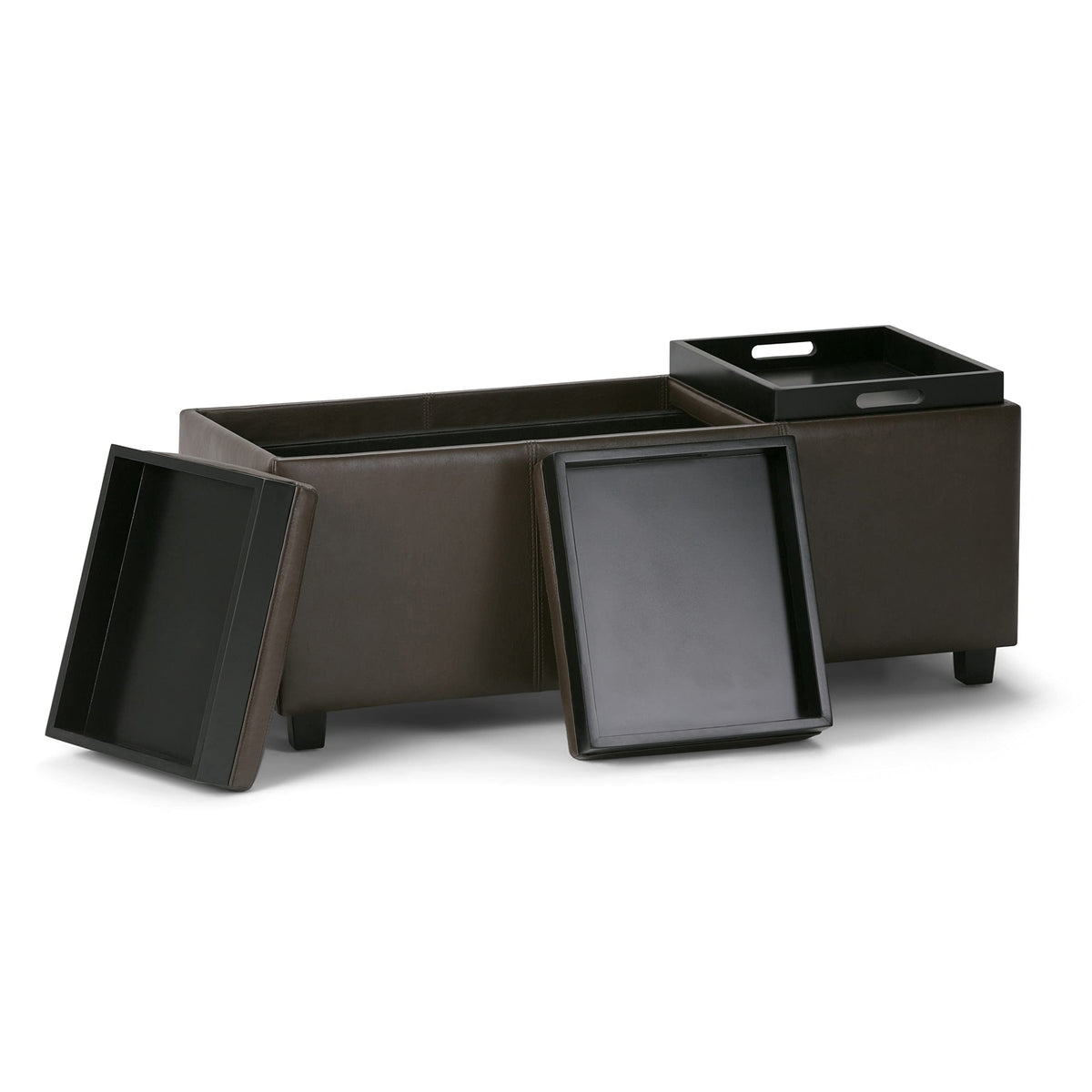 Avalon 42" Wide Vegan Leather Storage Ottoman in Chocolate Brown