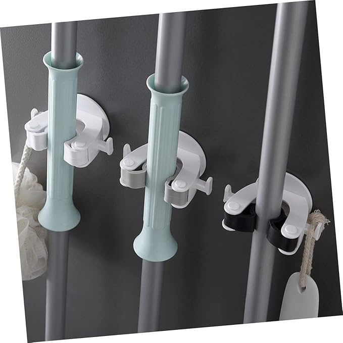 3Pcs Wall Mounted Broom Mop Holder No Drill Sundries Organizer with Adhesive Hooks Heavy Duty TPR Design for Bathroom Kitchen Garage and Living Storage