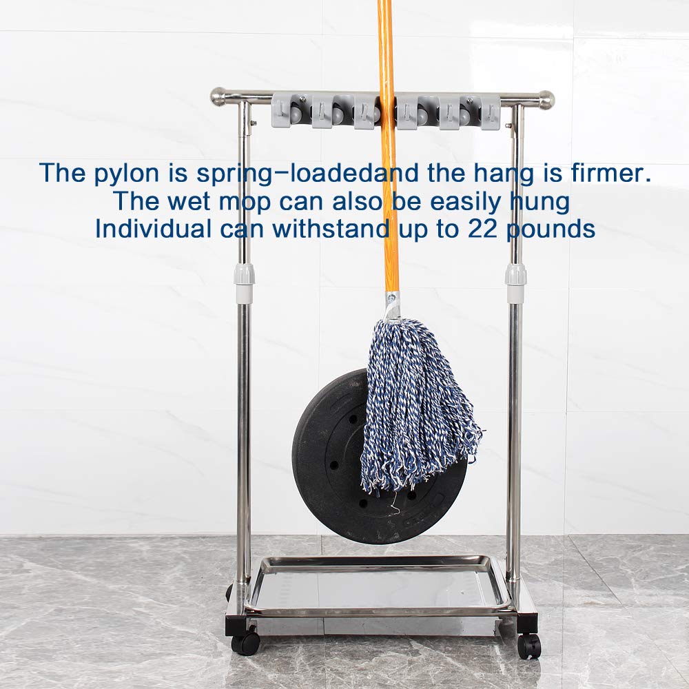 movable mop broom holder put wet mops floor standing cleaning tool rack stainless for schools