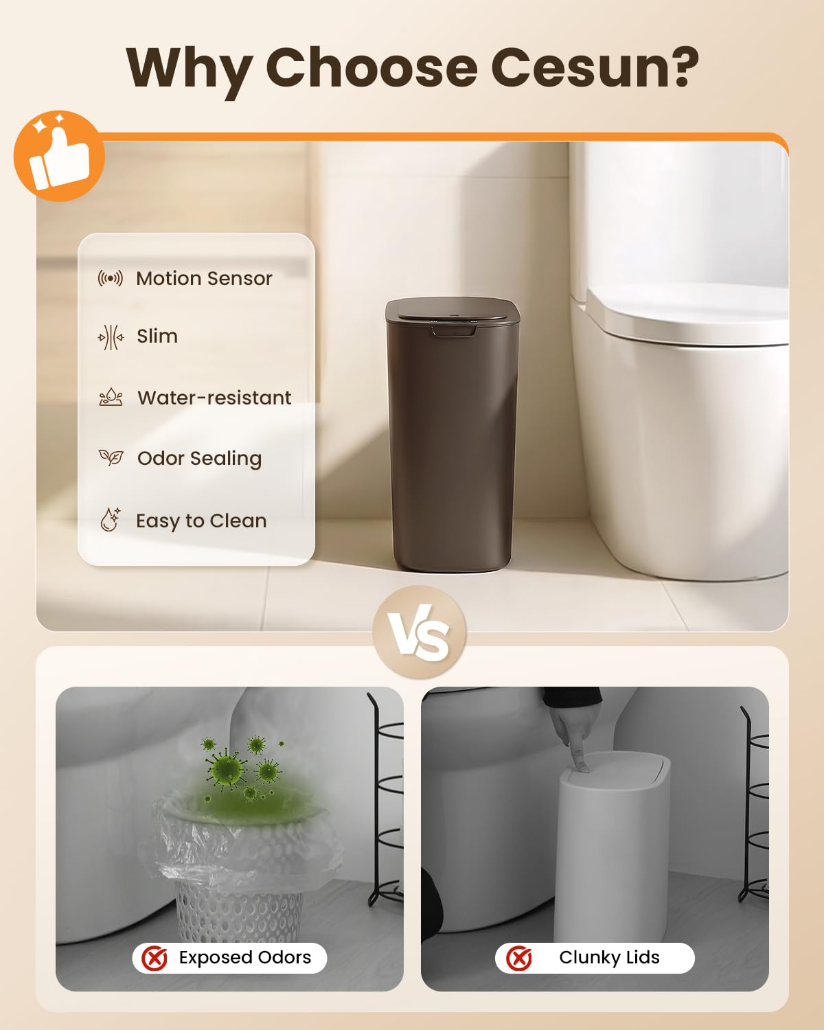 5 Gallon Automatic Bathroom Trash Can with Lid