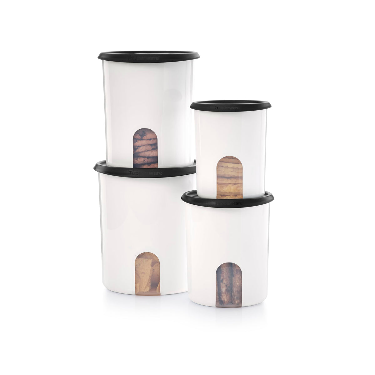 One Touch Reminder Canisters 4 Canister Food Storage Set in White & Black