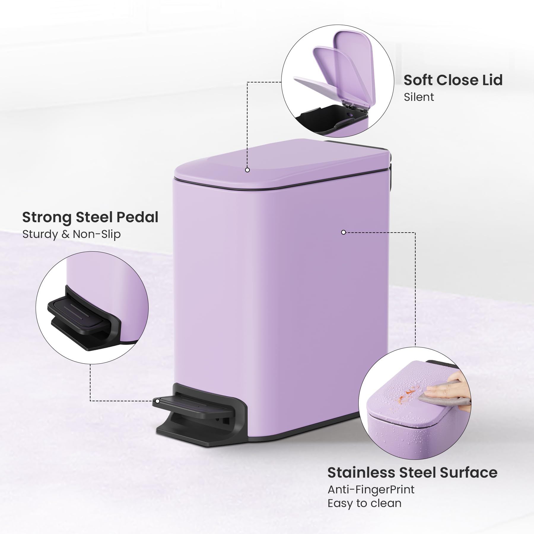 Small Bathroom Trash Can with Lid