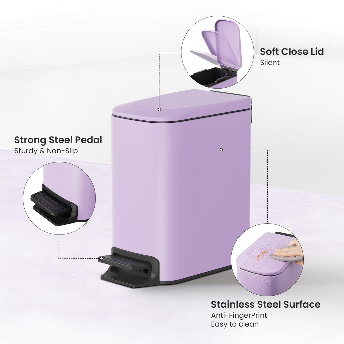 Small Bathroom Trash Can with Lid