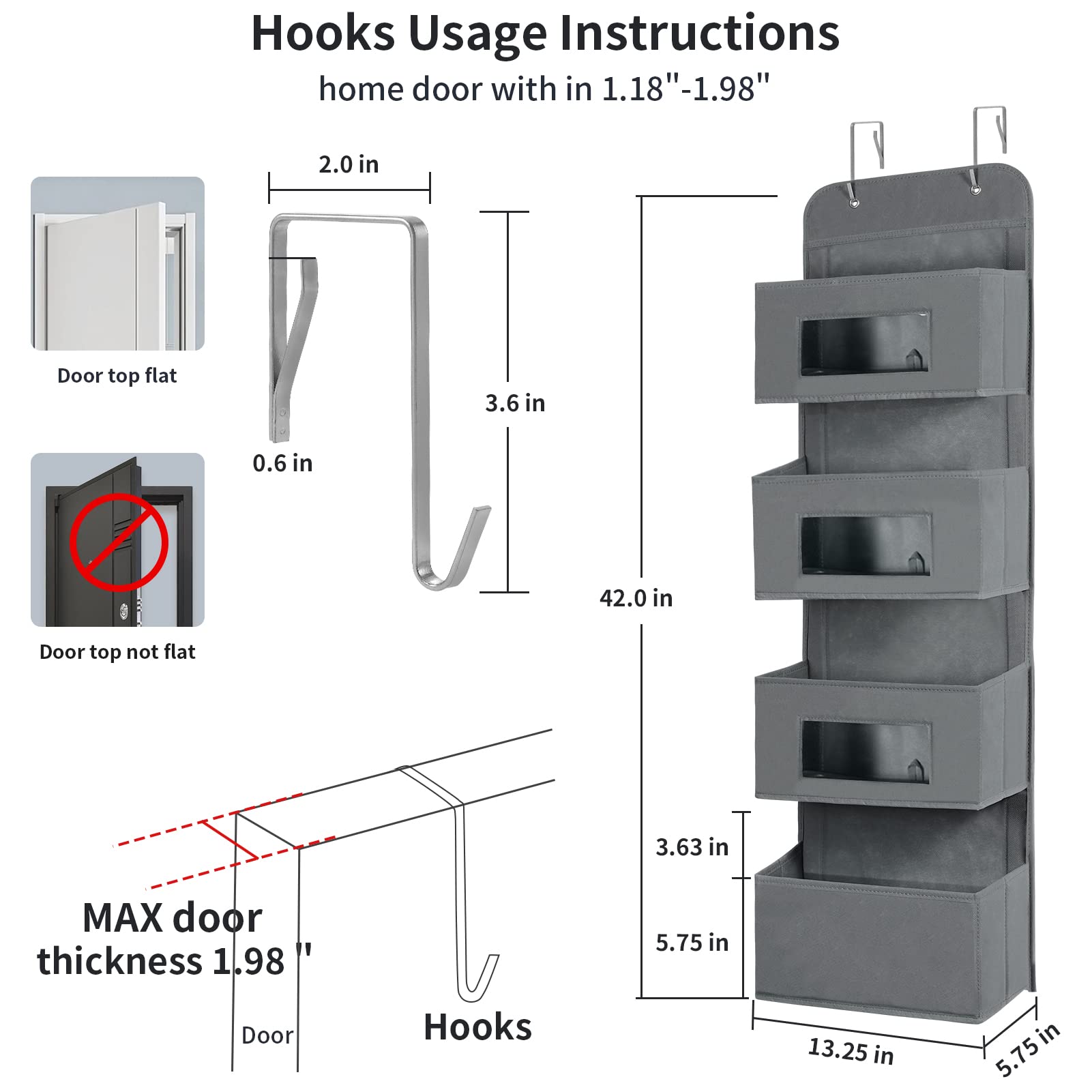 4 Shelf Over The Door Hanging Organizer with 2 Metal Hooks (4 Count)