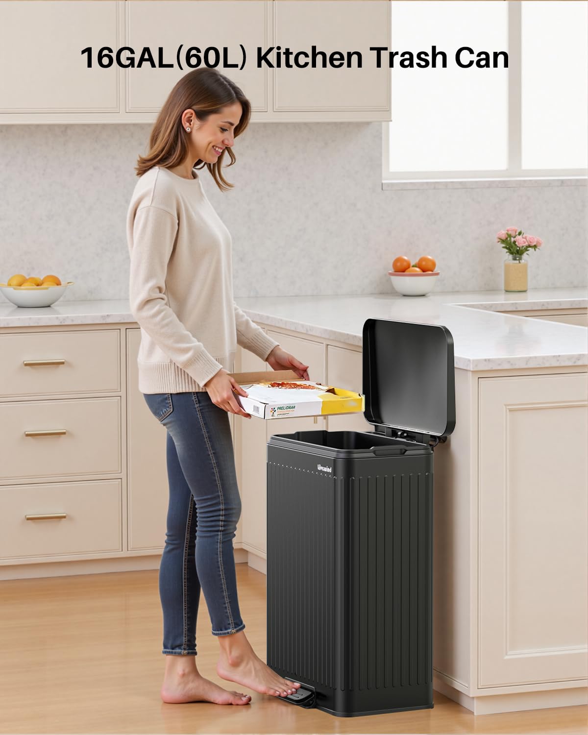 60 Liter 16 Gallon Stainless Steel Trash Can with Soft