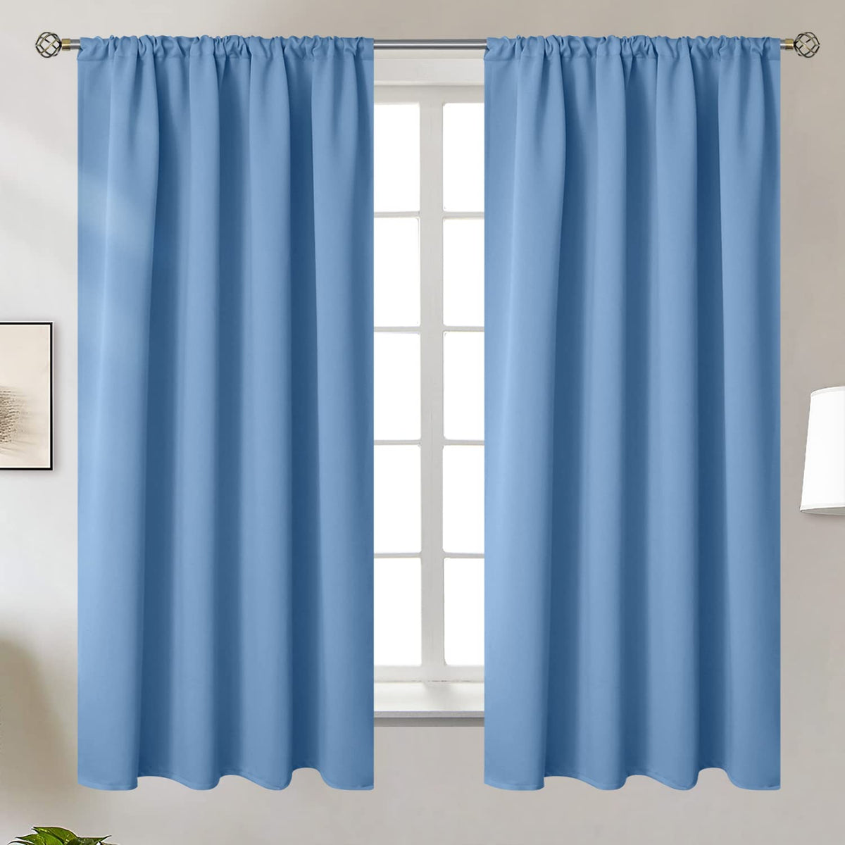 Light Blue Blackout Curtains 63 Inch Length for Bedroom
