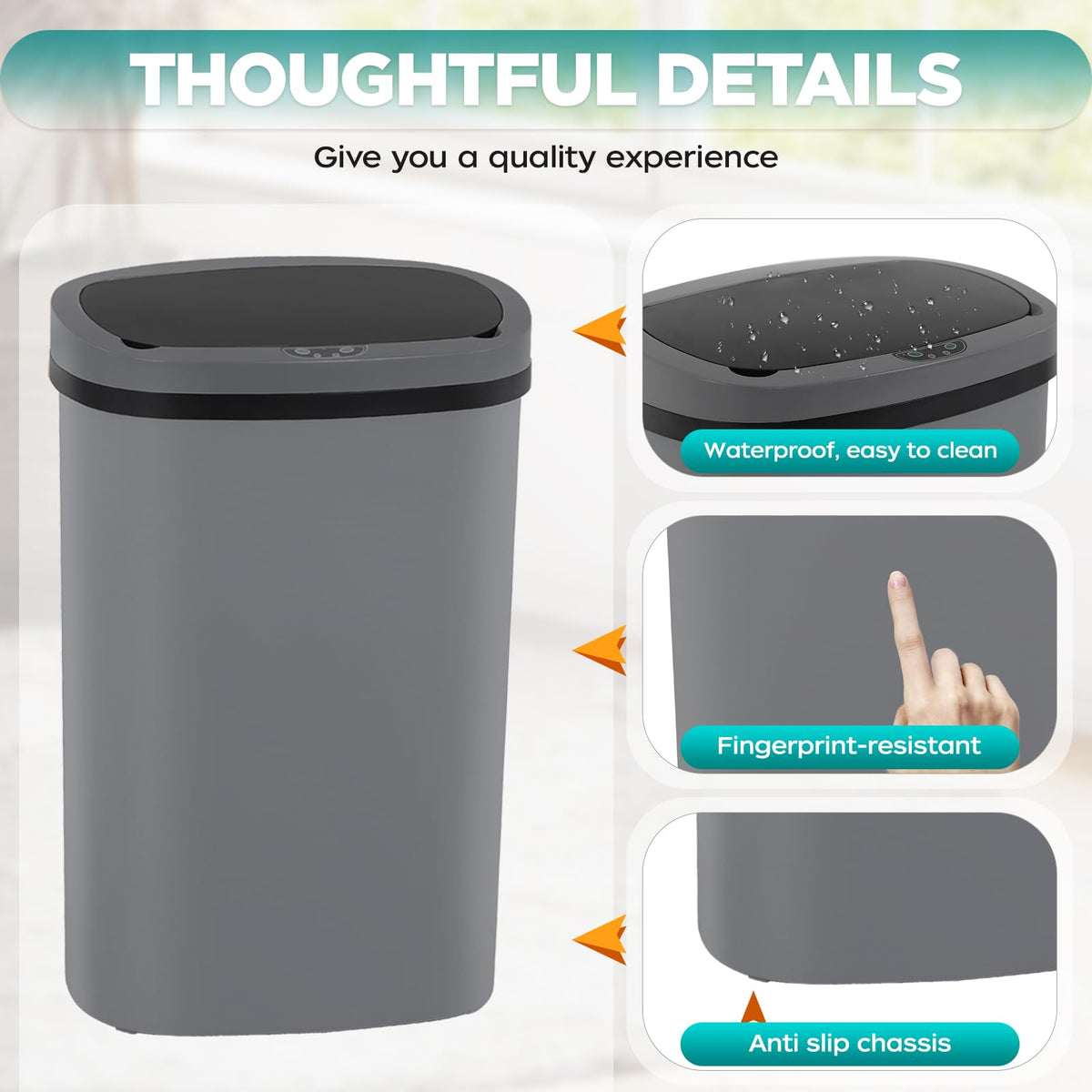Automatic Motion Sensor Bathroom Trash Can with Lid