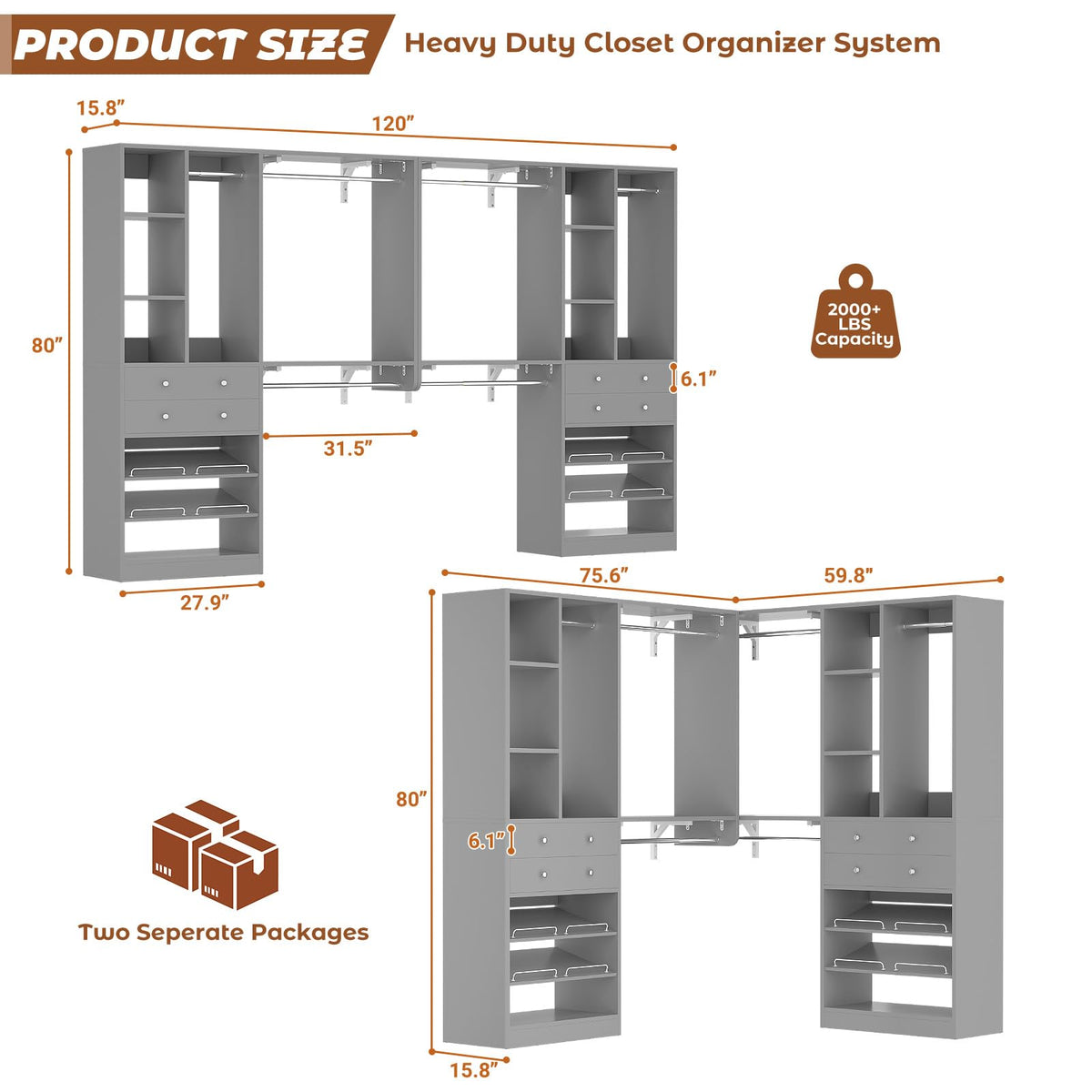 10FT Closet System with 4 Drawers (10 Foot)