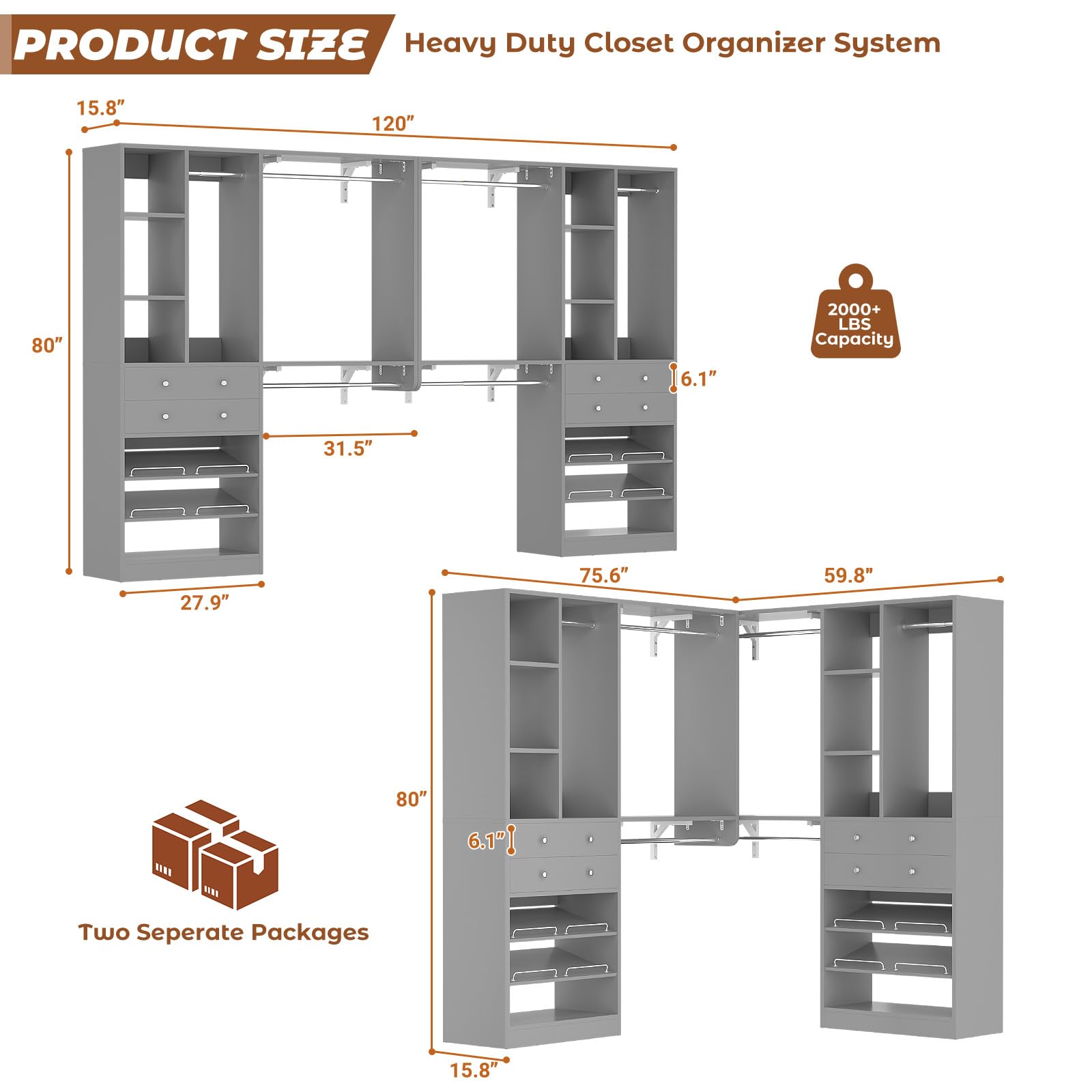 10FT Closet System with 4 Drawers (10 Foot)