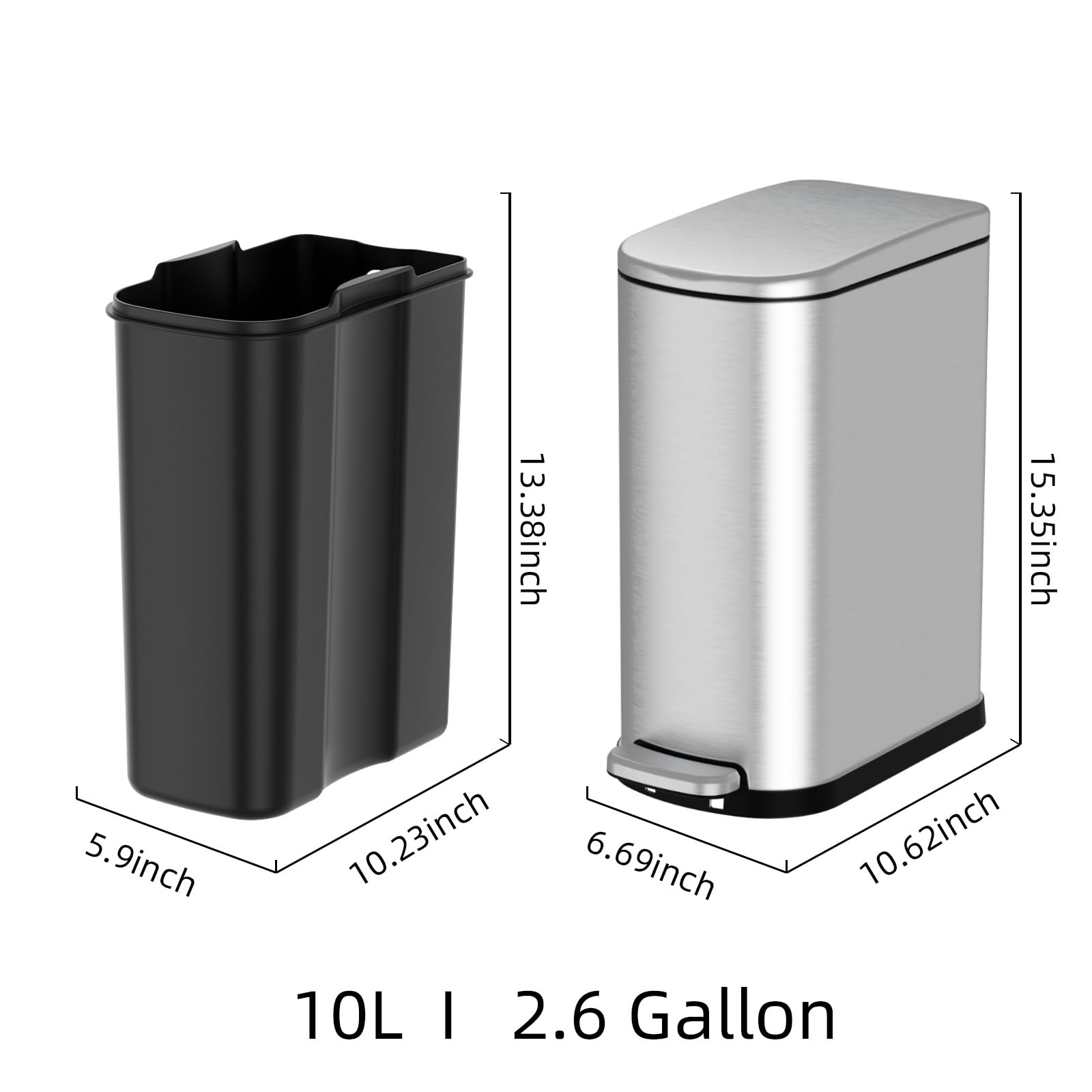2.6 Gallon Slim Bathroom Trash Can with Soft Close Lid
