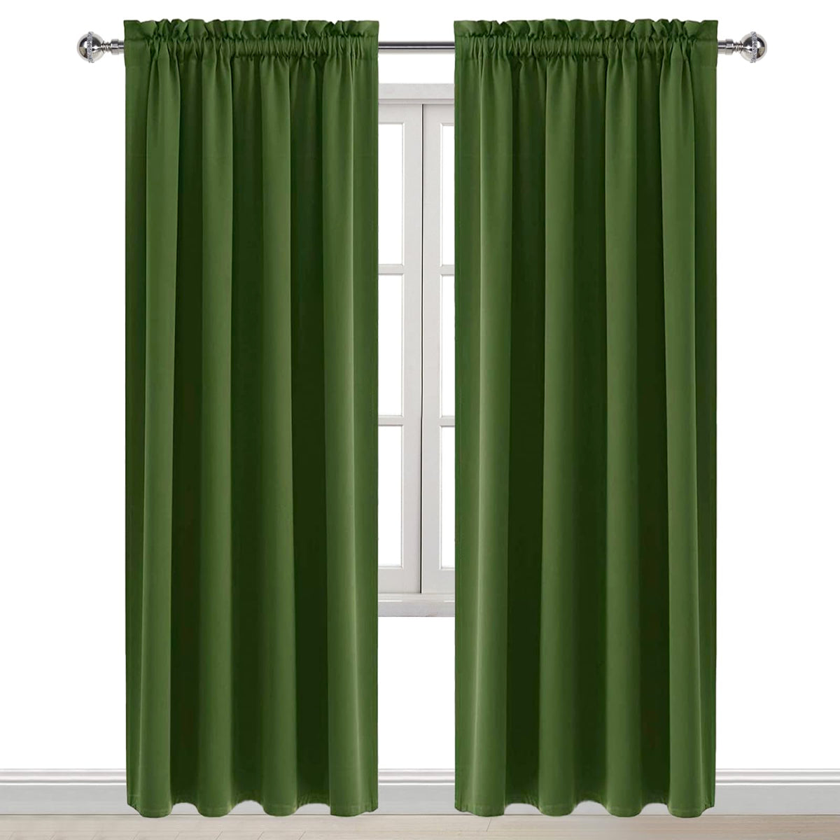 Blackout Curtains for Bedroom 52 x 84 Inch Long Olive Green 2 Panels (2 Count)