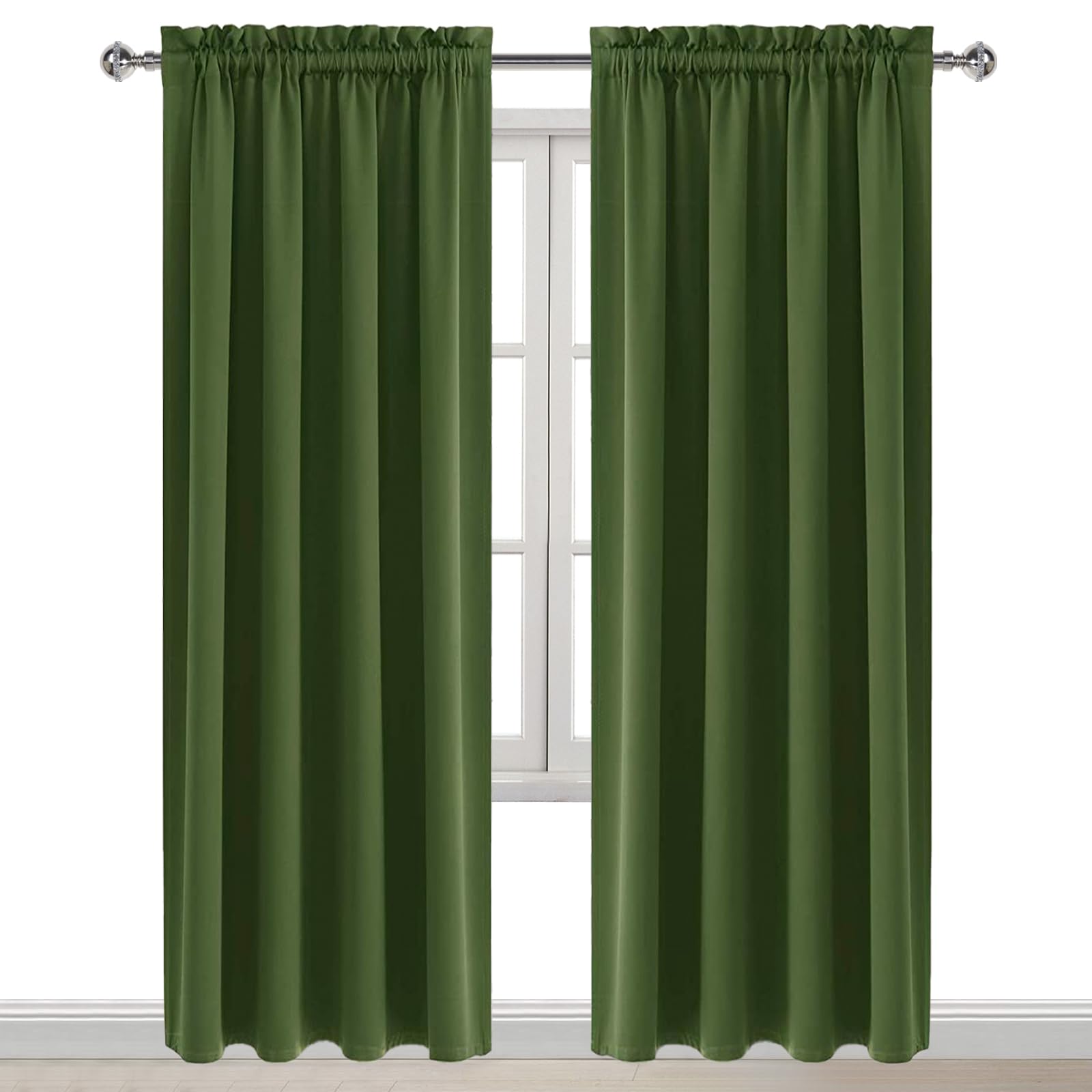 Blackout Curtains for Bedroom 52 x 84 Inch Long Olive Green 2 Panels (2 Count)