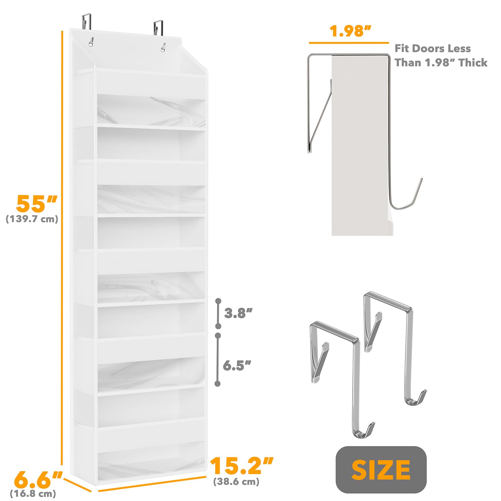 2 Pack Over The Door Organizer with 5 Large Pockets and 10 Mesh Side Pockets