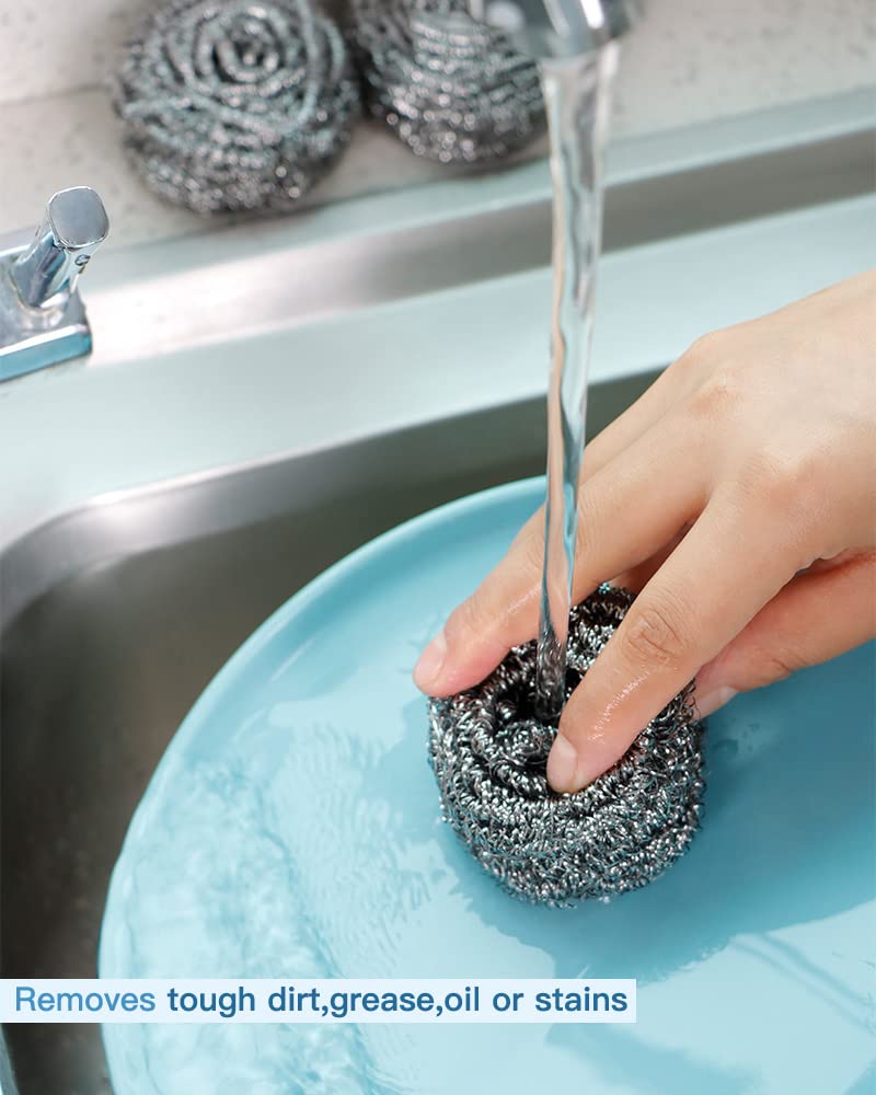 12Pcs Steel Wool Scrubber Pads for Cleaning Dishes (12 Count)