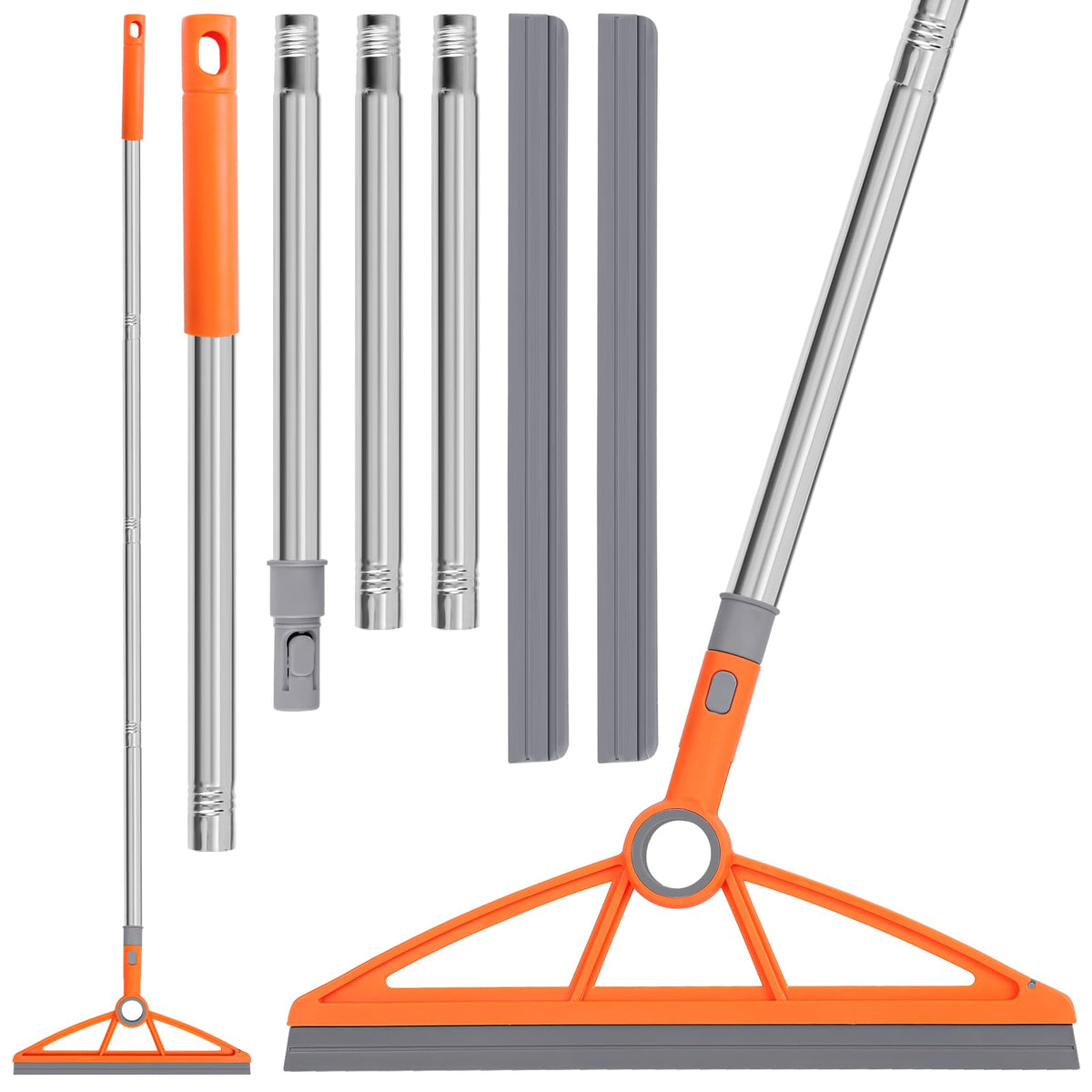 2-in-1 Air Broom, Silicone Rubber Broom with 54" Handle & 2 Strips