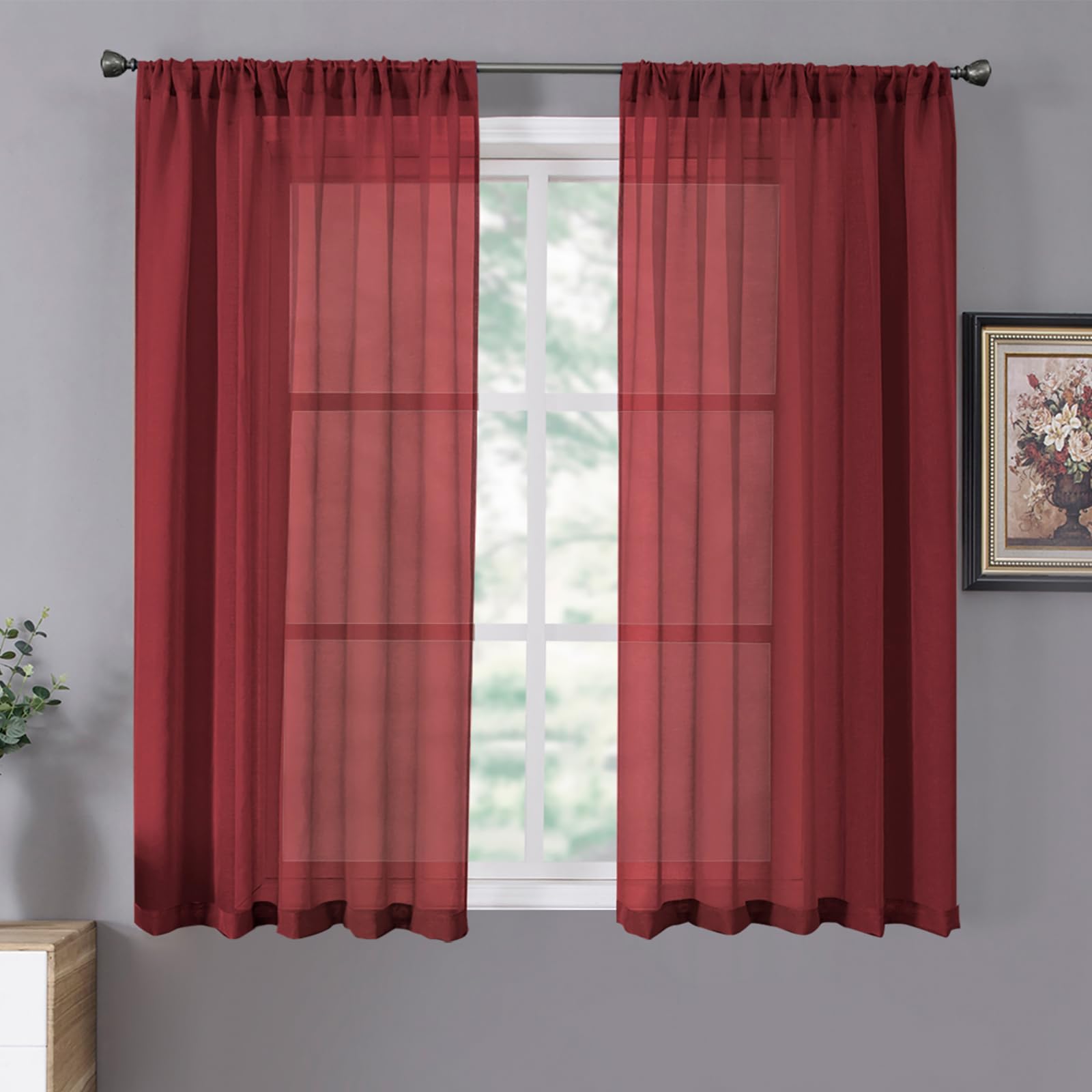 Sheer Curtains Linen Textured Bedroom Curtain Sheers Light Filtering Rod Pocket Voile Curtains for Living Room (2 Count)