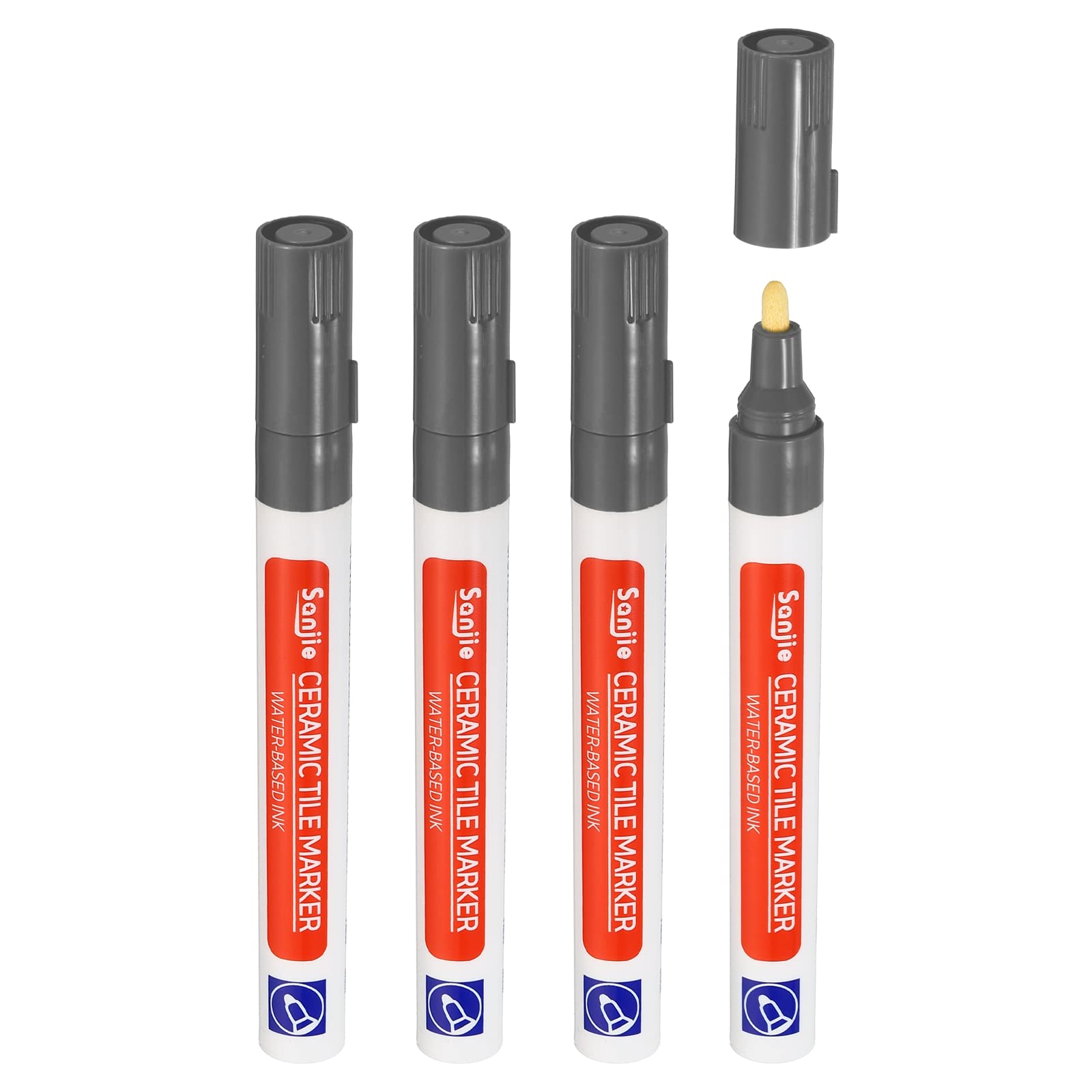 Grout Pen 4 Pack Dark Grey Tile Marker Waterproof Grout Sealer Pen Tile Repair Pens Paint Pens for Wall Floor Bathroom Kitchen Refresh (4 Count)