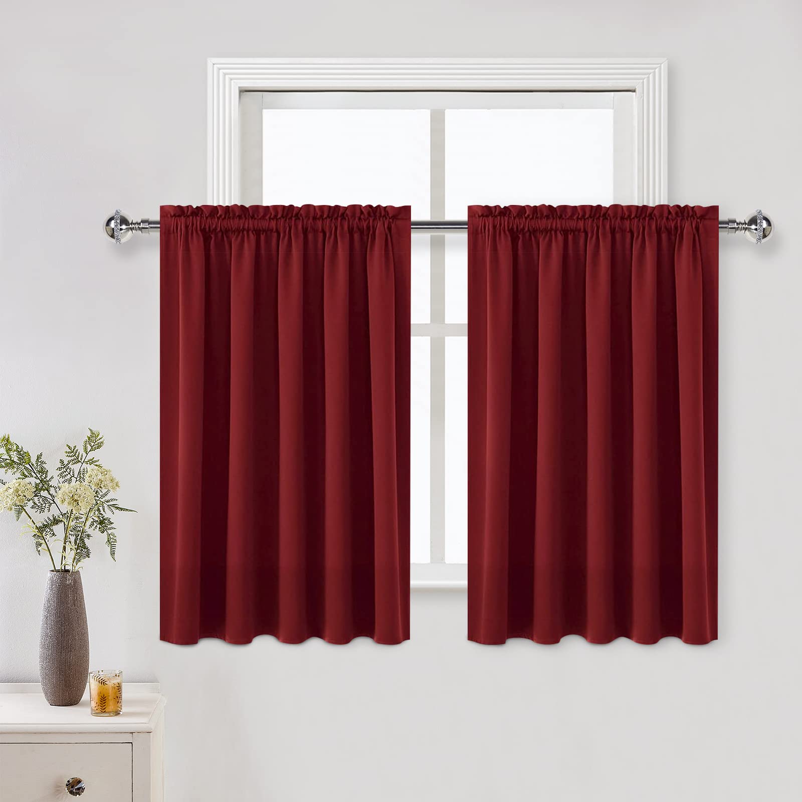 Short Blackout Curtains 60 x 36 Inch Long for Kitchen RV Bunk Burgundy