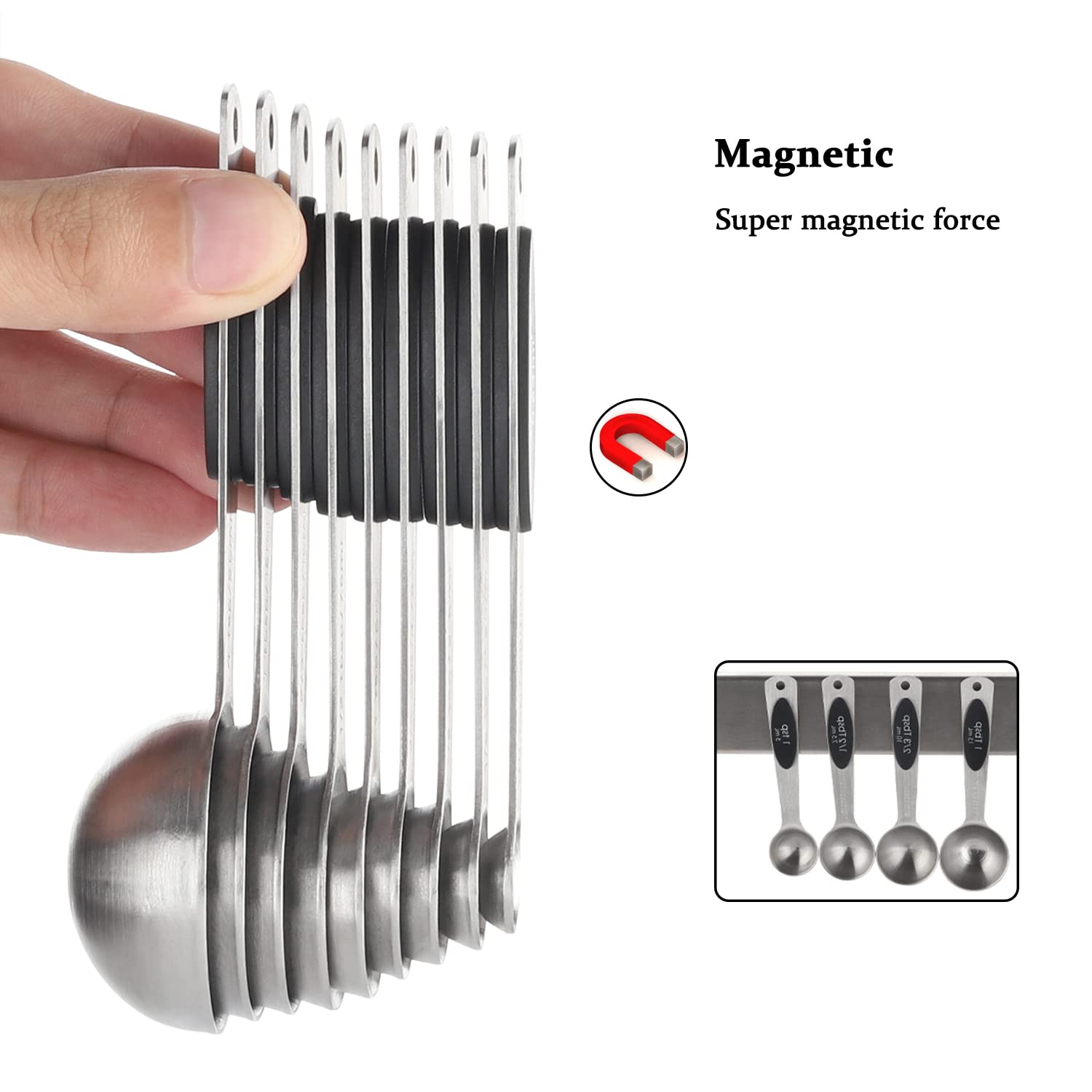 Magnetic Measuring Spoons Set of 9 Stainless Steel Measuring Spoons