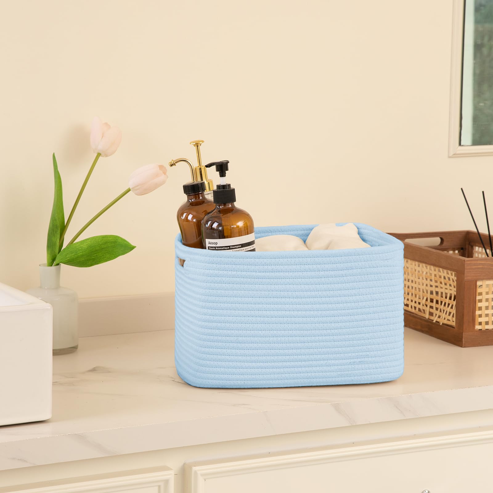 4 Pack Storage Baskets for Organizing 15L Storage Bins Light Blue (4 Count)