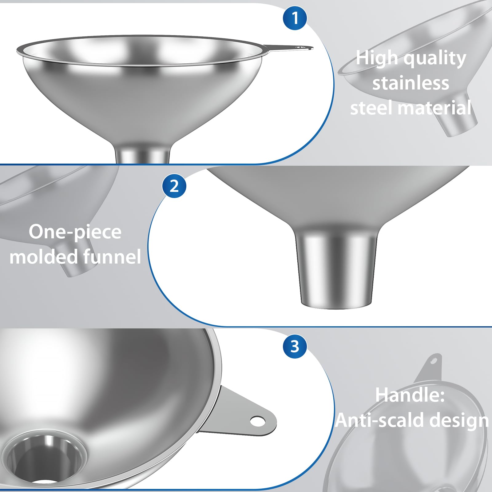 Stainless Steel Funnel with 30 Mesh Filter Food Grade Metal Funnel for Kitchen