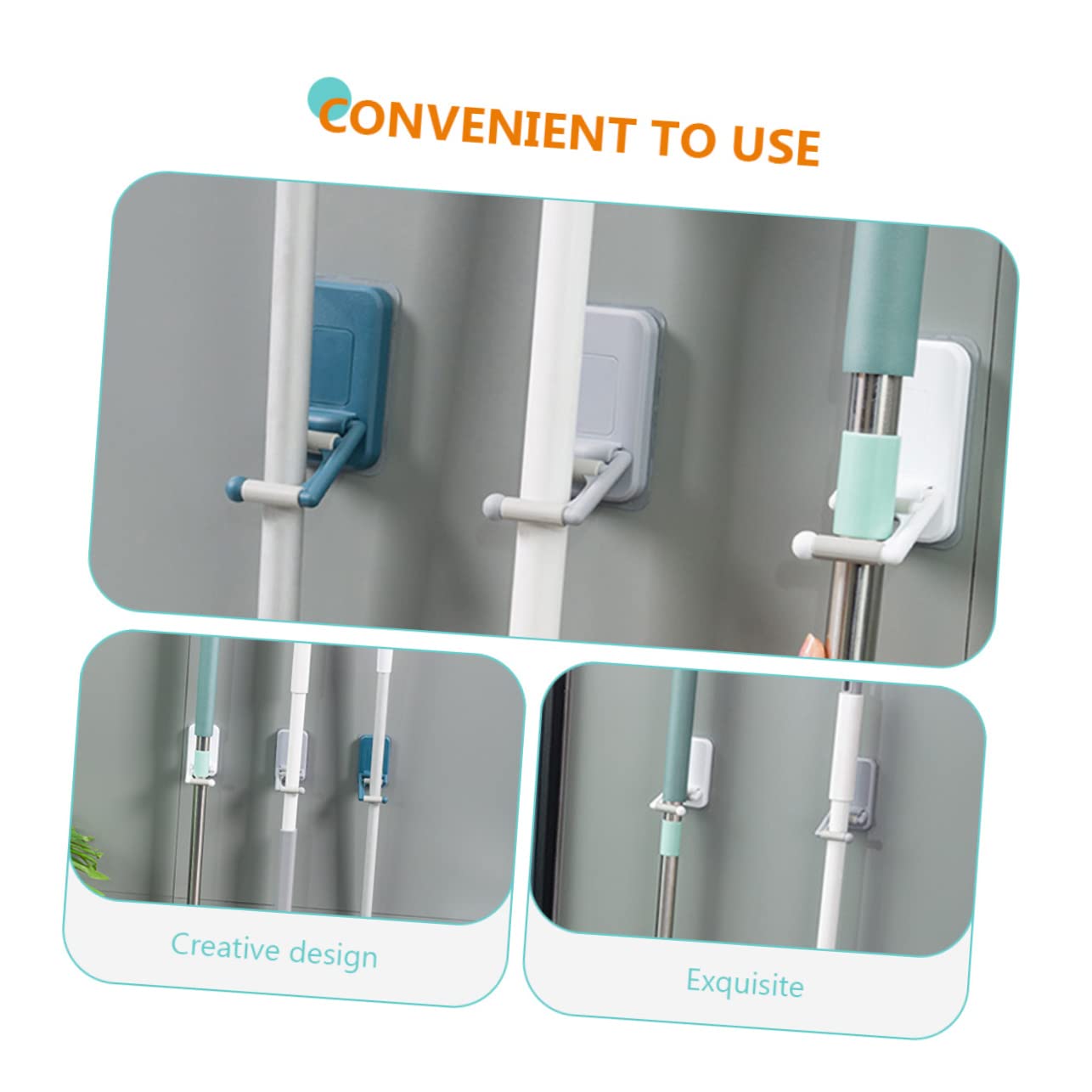 3pcs Adhesive Mop Holder No Drilling Punch Wall Mop Grippers for Broom Organization Space