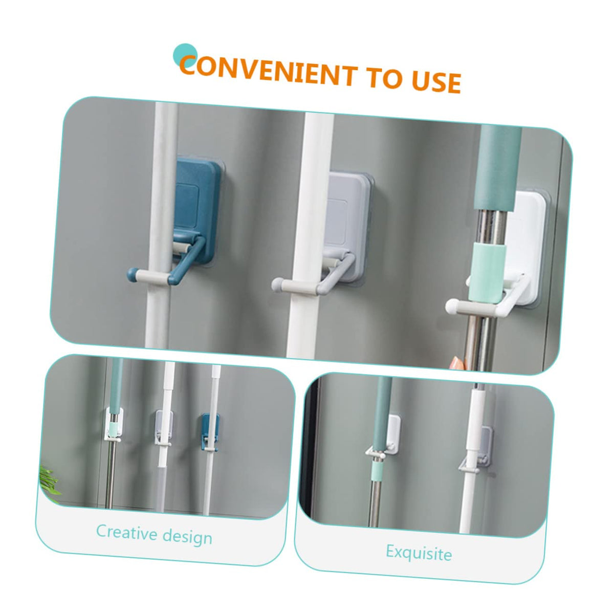 3pcs Adhesive Mop Holder No Drilling Punch Wall Mop Grippers for Broom Organization Space