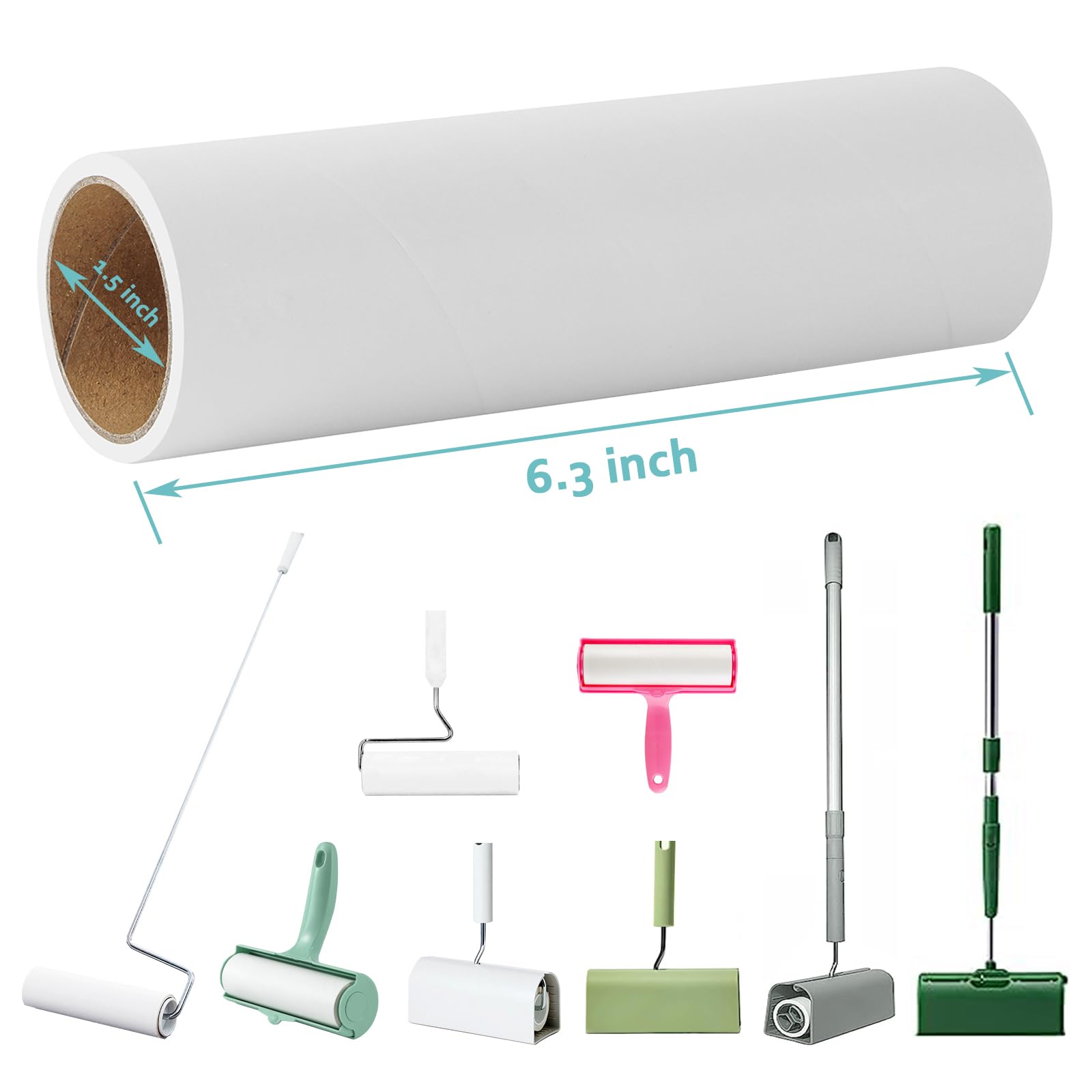 6.3 inch Large Lint Roller Refills Compatible with PetLovers BomDa YabeePet Fedicelly Large Lint Rollers for Pet Hair Extra Sticky 60 Sheets per Refill Pack of 5 Rolls 300 Sheets Total (300 Count)