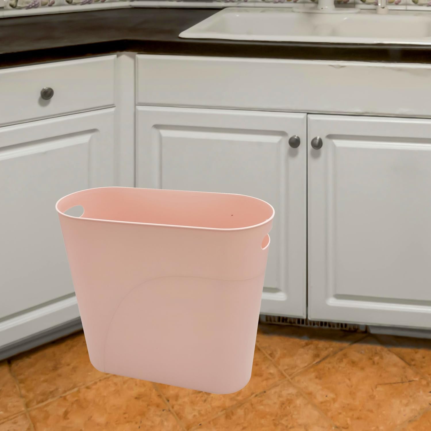 Small Trash Can Plastic Bathroom Wastebasket 3.2 Gallon Slim Garbage Container Bin with Handle for Home Kitchen Bathroom Bedroom Office (2 Count)