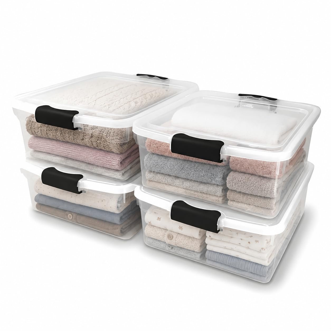 Clear Plastic Storage Bins with Latching Lids (4 Count)