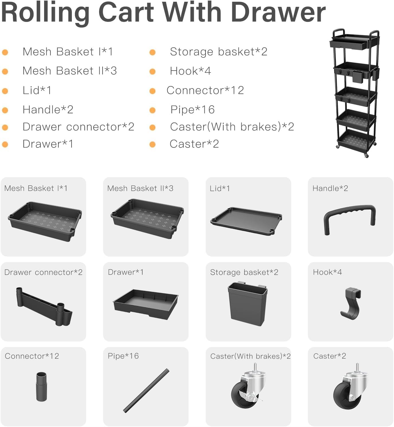 5 Tier Rolling Cart Organizer