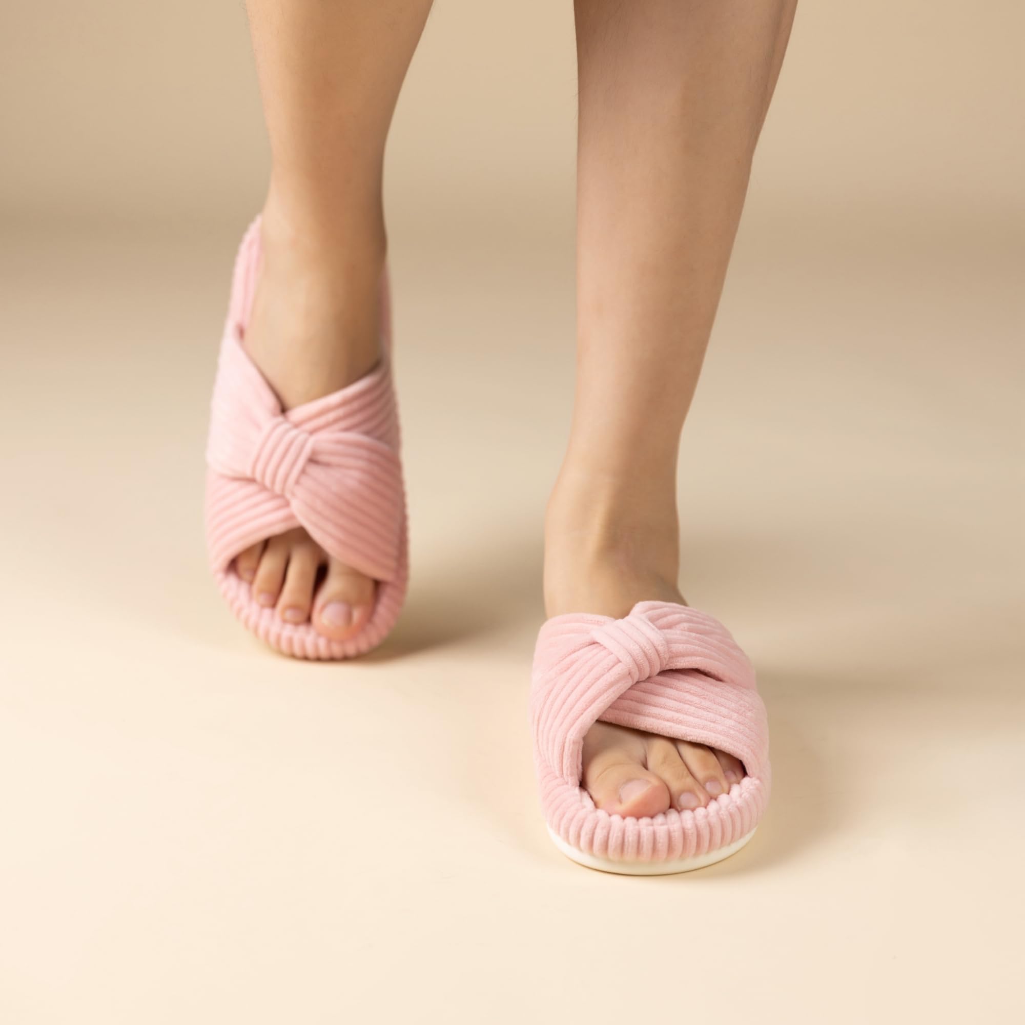 Slippers for Women Memory Foam House Bedroom Corduroy Bow Crossbands Slipper Shoes Comfy Trendy Gift Slippers Pink Size 5 6 5.5