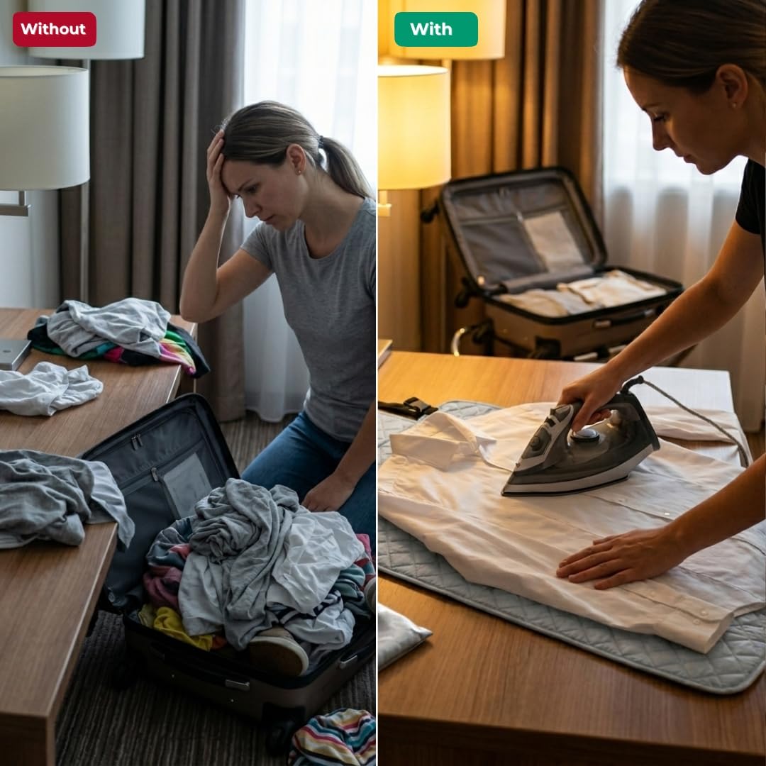 Premium Ironing Mat 39"x18.5" Table Top Over Door Heat Resistant Pad with Magnetic Corners Portable Silicone Surface for Quilting Supplies and Notions Sewing Travel