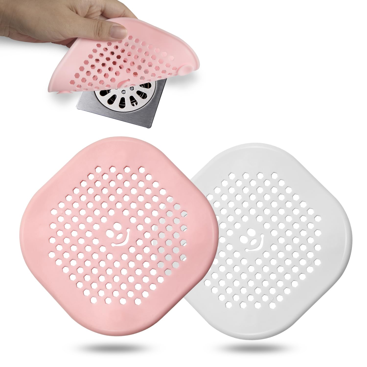 2 Pack Drain Hair Catcher Durable Silicone Drain Protector Hair Stopper with Suction Cup for Shower Kitchen Bathroom (2 Count)