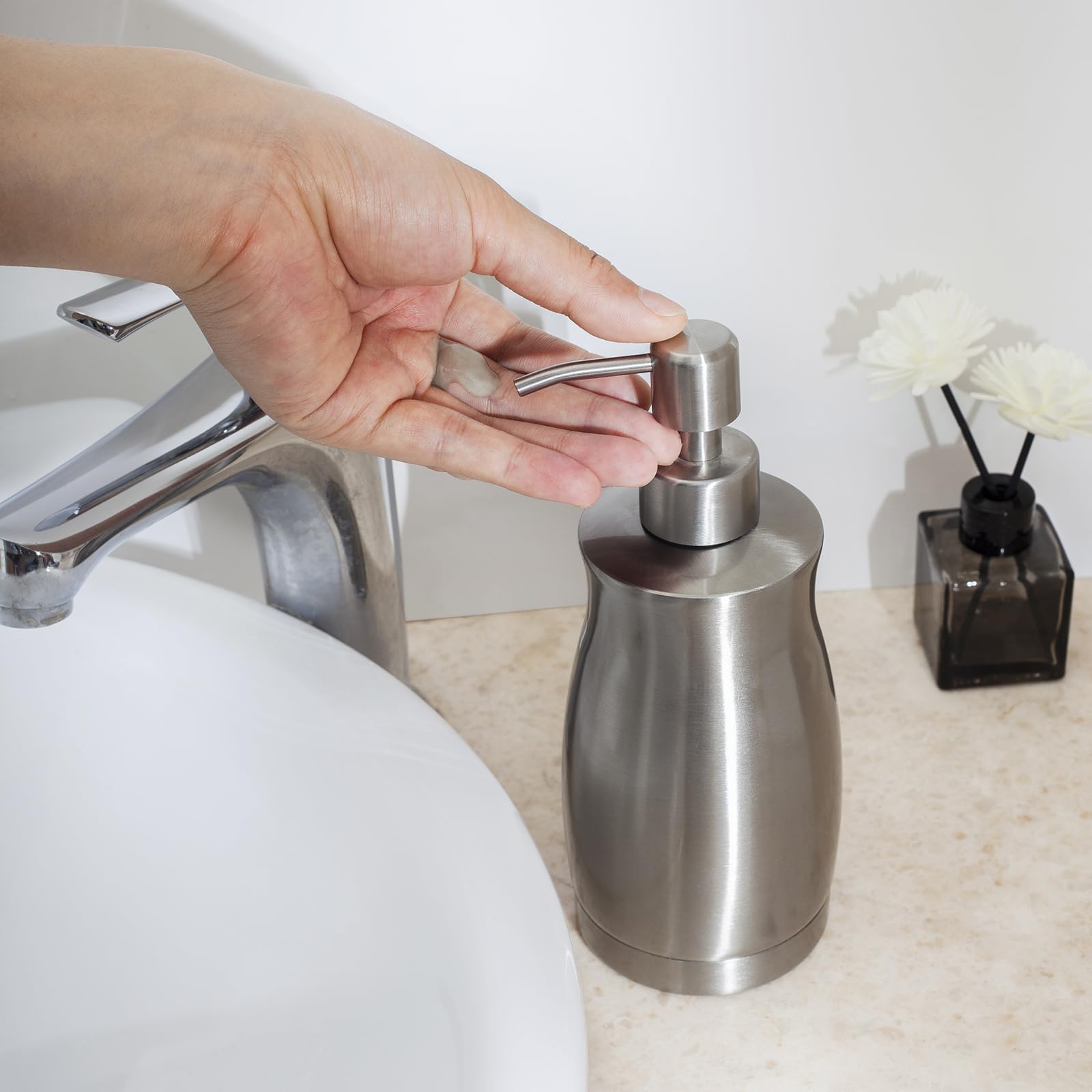 Brushed Stainless Steel Countertop Soap Dispenser Rust and Leak Resistant Hand Soap Pump with Funnel for Kitchen Countertops and Bathroom Dispensers