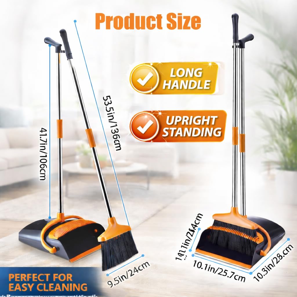 Broom and Dustpan Set with Long Handle